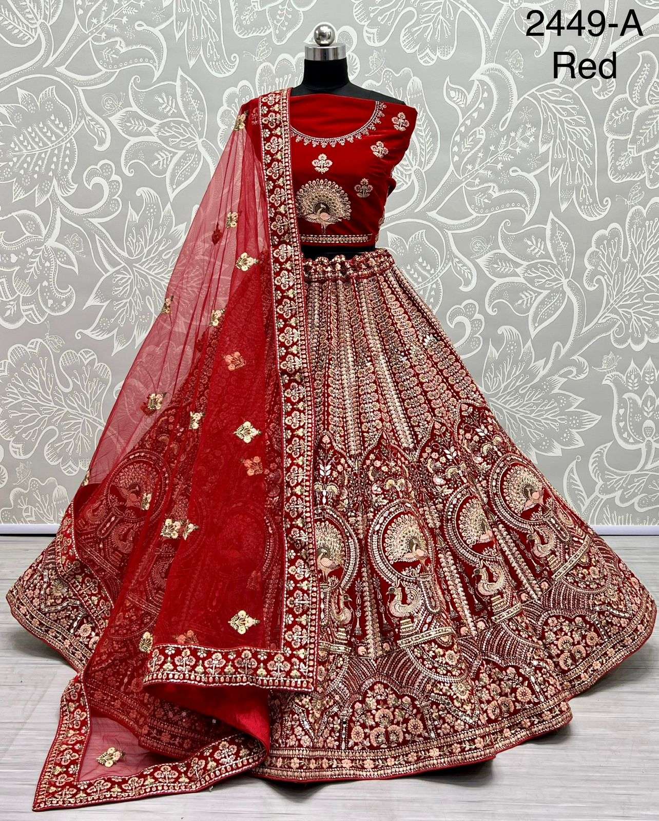 Krisha Creation Mirror handcrafted Designer Velvet Bridal Lehenga Choli