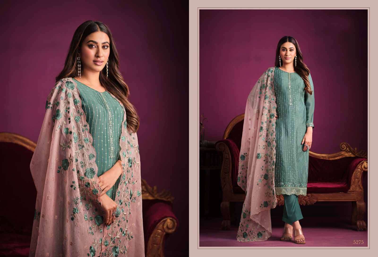 Vipul Amber Colour Plus Chinon Straight Cut Salwar Kameez Wholesale Collection