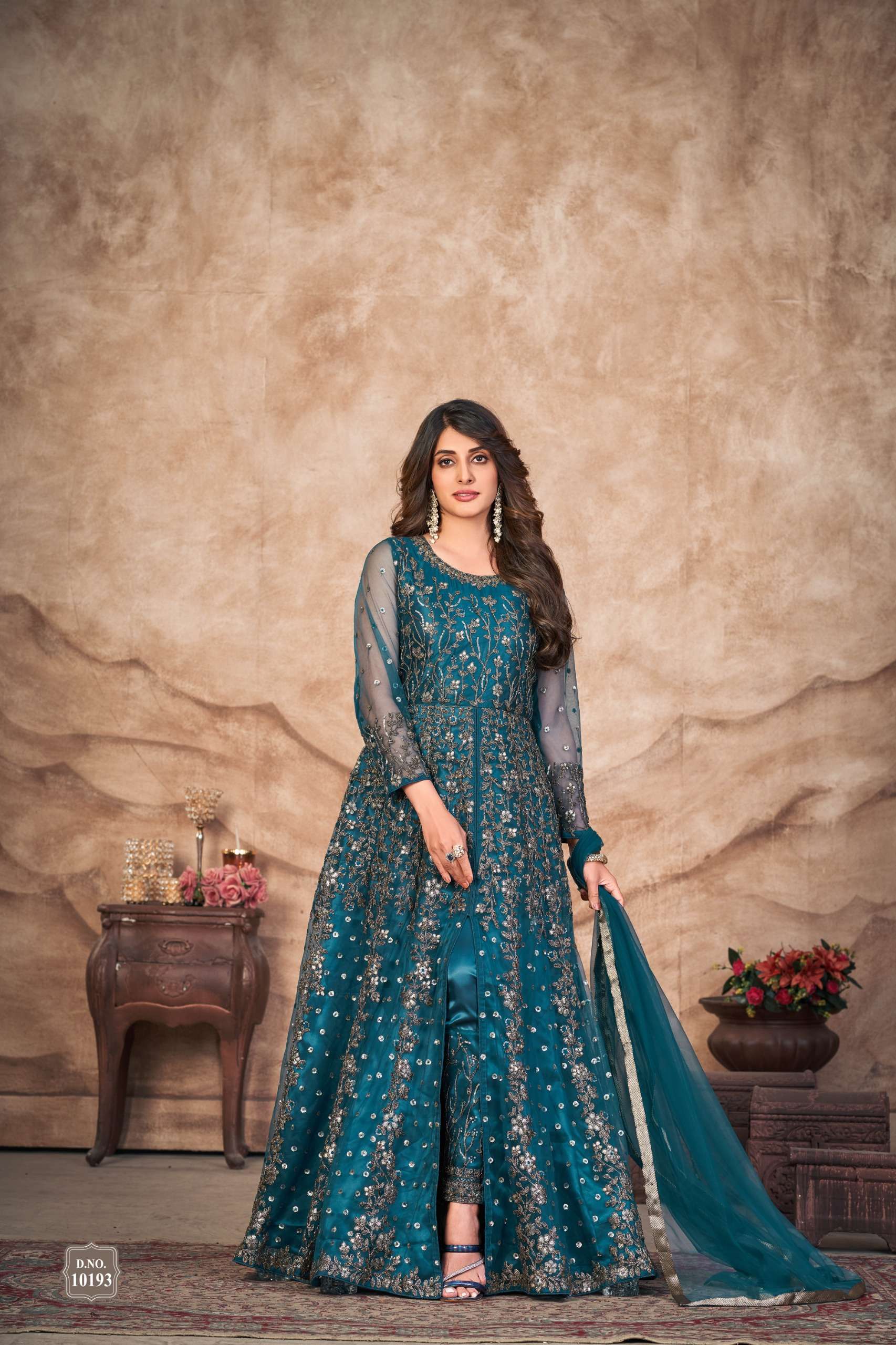 Dani Anjubaa 19 Net Embroidered Designer Suits Wholesale Collection