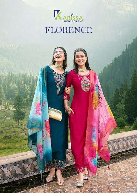 Florence Karissa Readymade Viscose Roman Silk Kurtis Pant Dupatta Wholesale Collection