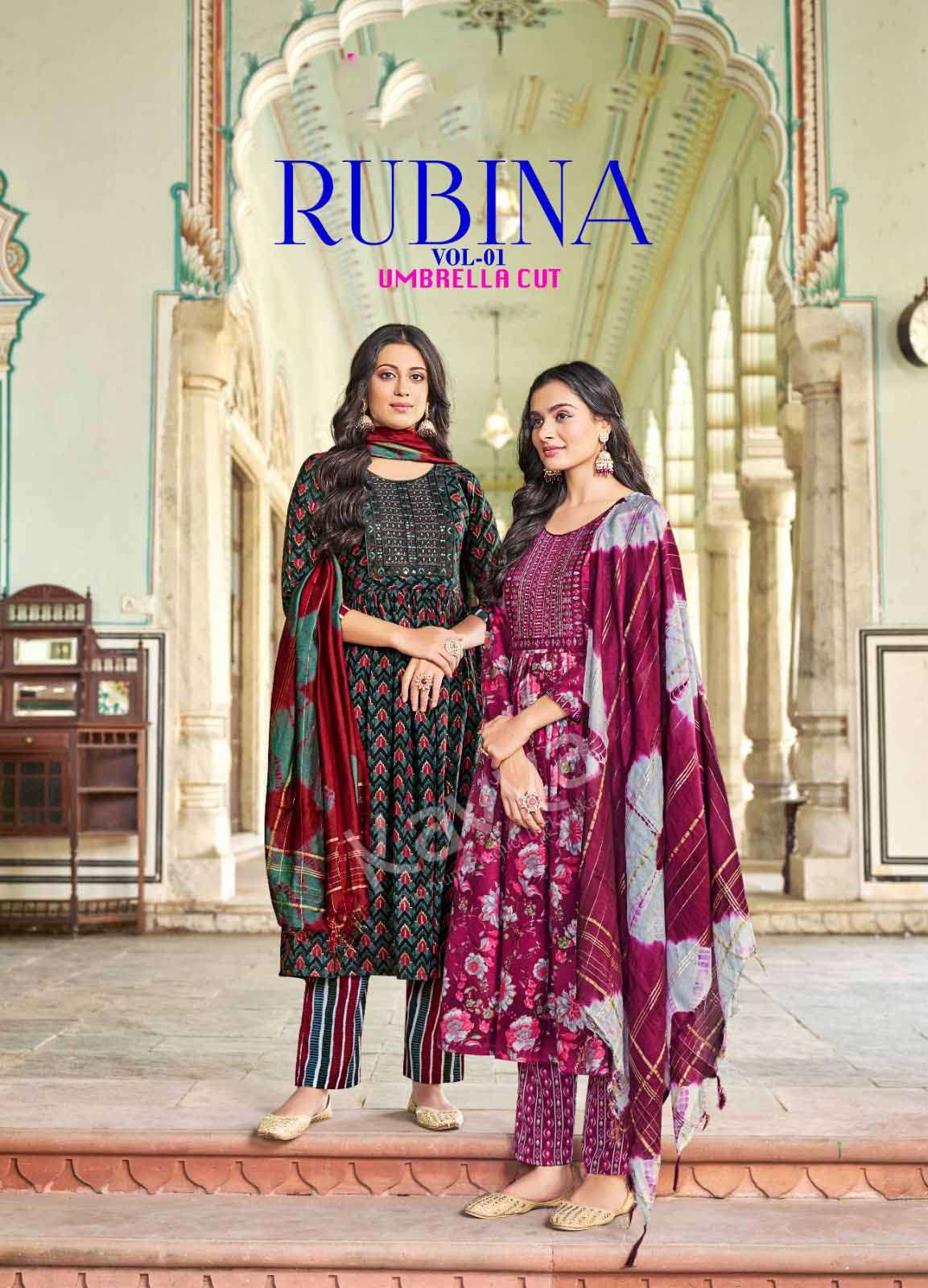 kaya rubina vol 1 umbrella style cut kurti pant dupatta collection wholesale supplier 2023 11 29 20 02 41