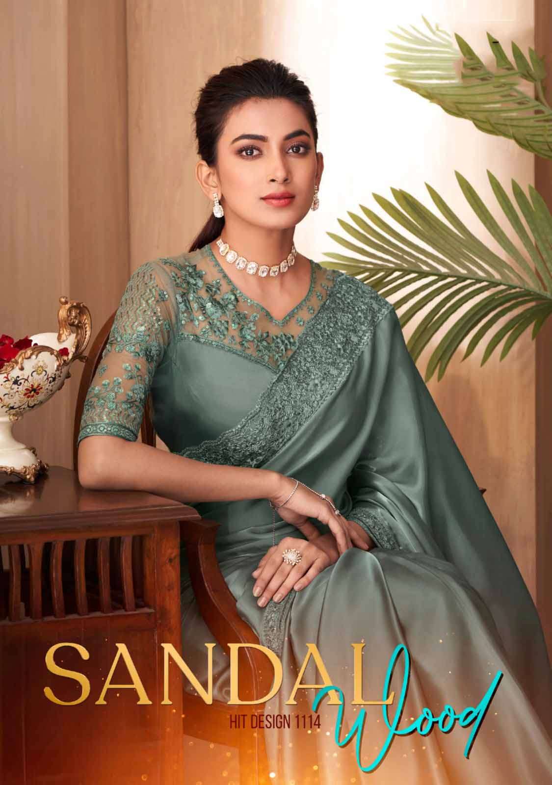 tfh sandalwood hit design 1114 partywear silk sarees collection wholesaler supplier