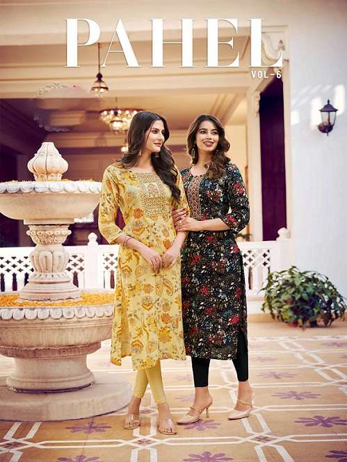 pahel vol 6 fancy printed embroidered kurti wholesale collection
