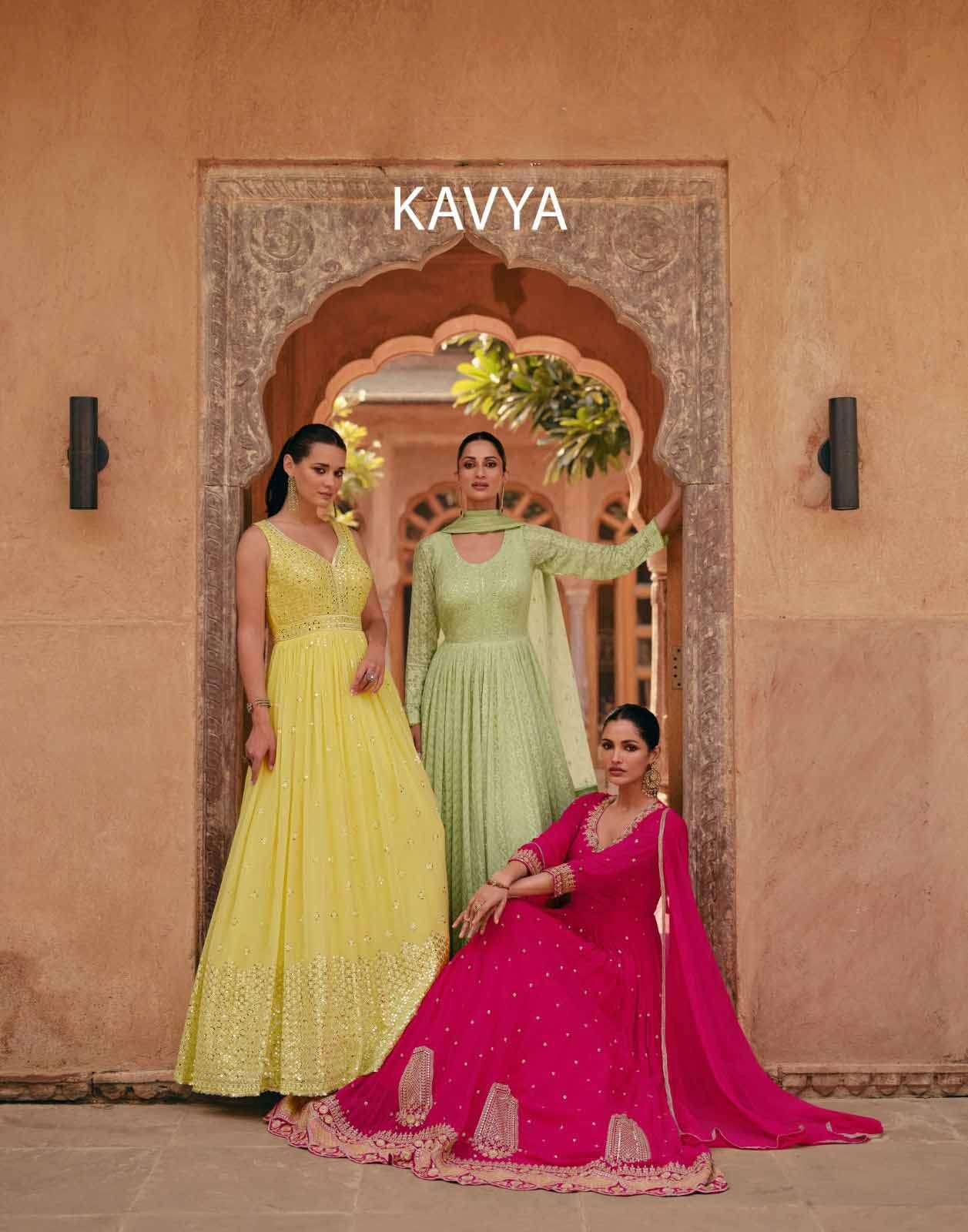 kavya sayuri real georgette readymade partywear designer gown collection for wedding season
