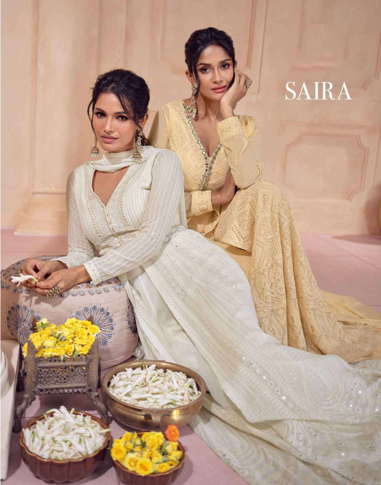 saira sayuri readymade partywear designer suit with plazzo and dupatta wholesale collection