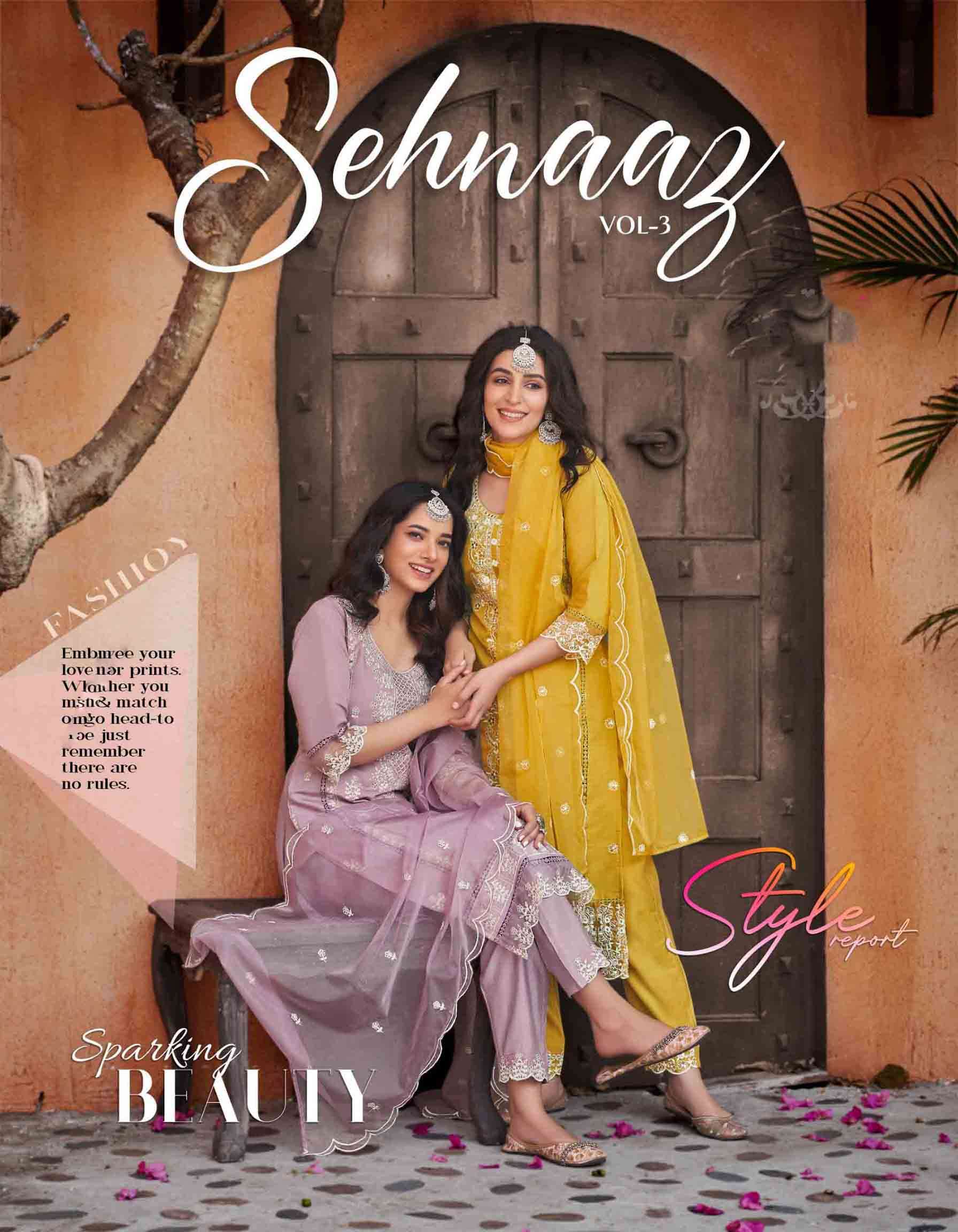 sehnaz vol 3 radhika roman silk fancy partywear kurti pant dupatta wholesale collection