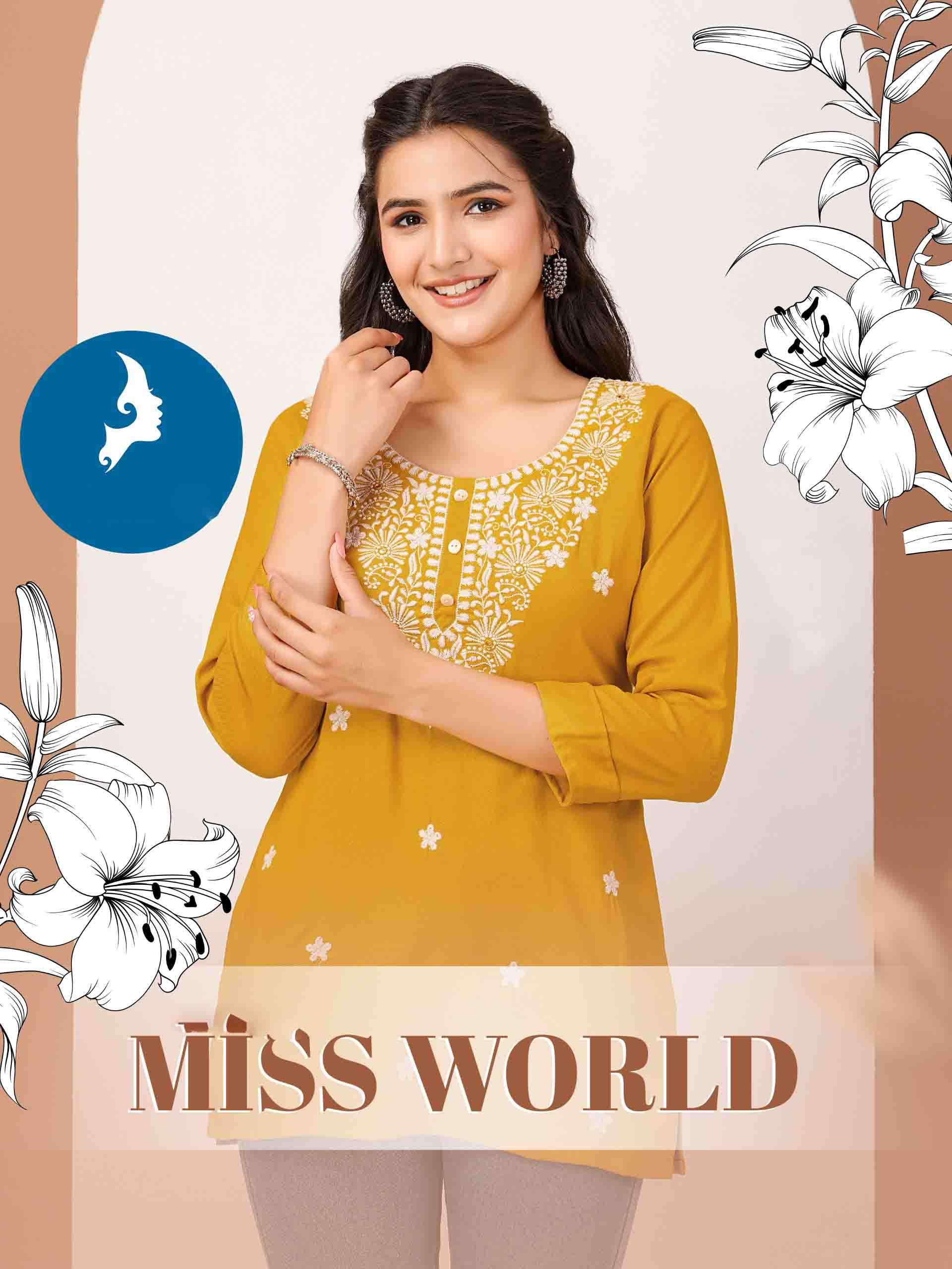 kaya miss world rayon fancy short kurti wholesale collection