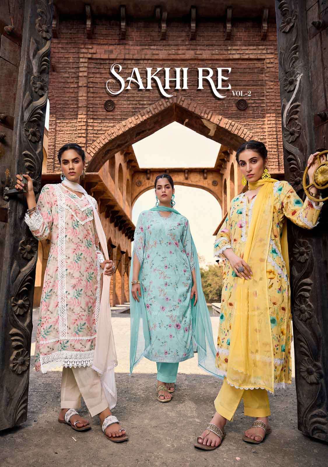 sakhi re vol 2 anju linen cotton with digital print kurti pant dupatta collection for summer