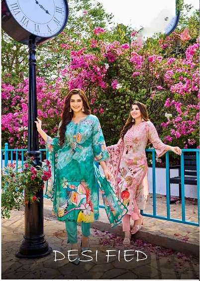 shruti suits desi fied pure cotton linen designer kurti pant dupatta wholesale collection