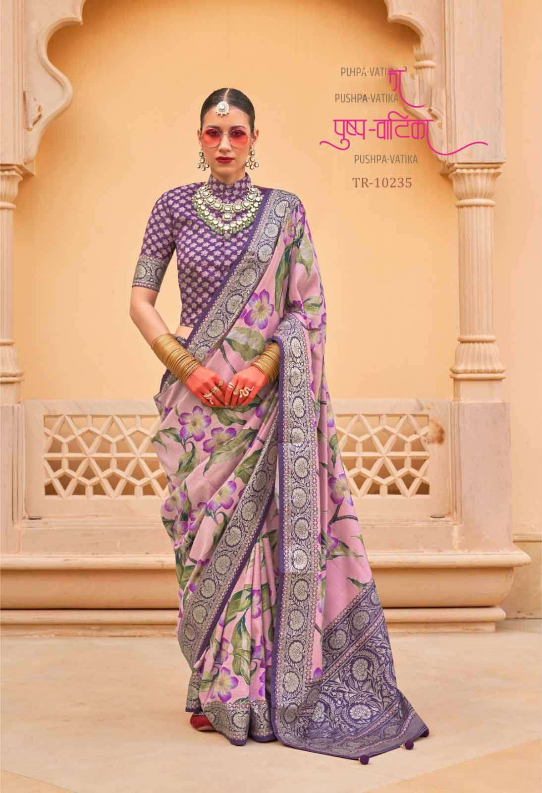 trirath pushpa vatika pv silk with floral print sarees wholesale collection