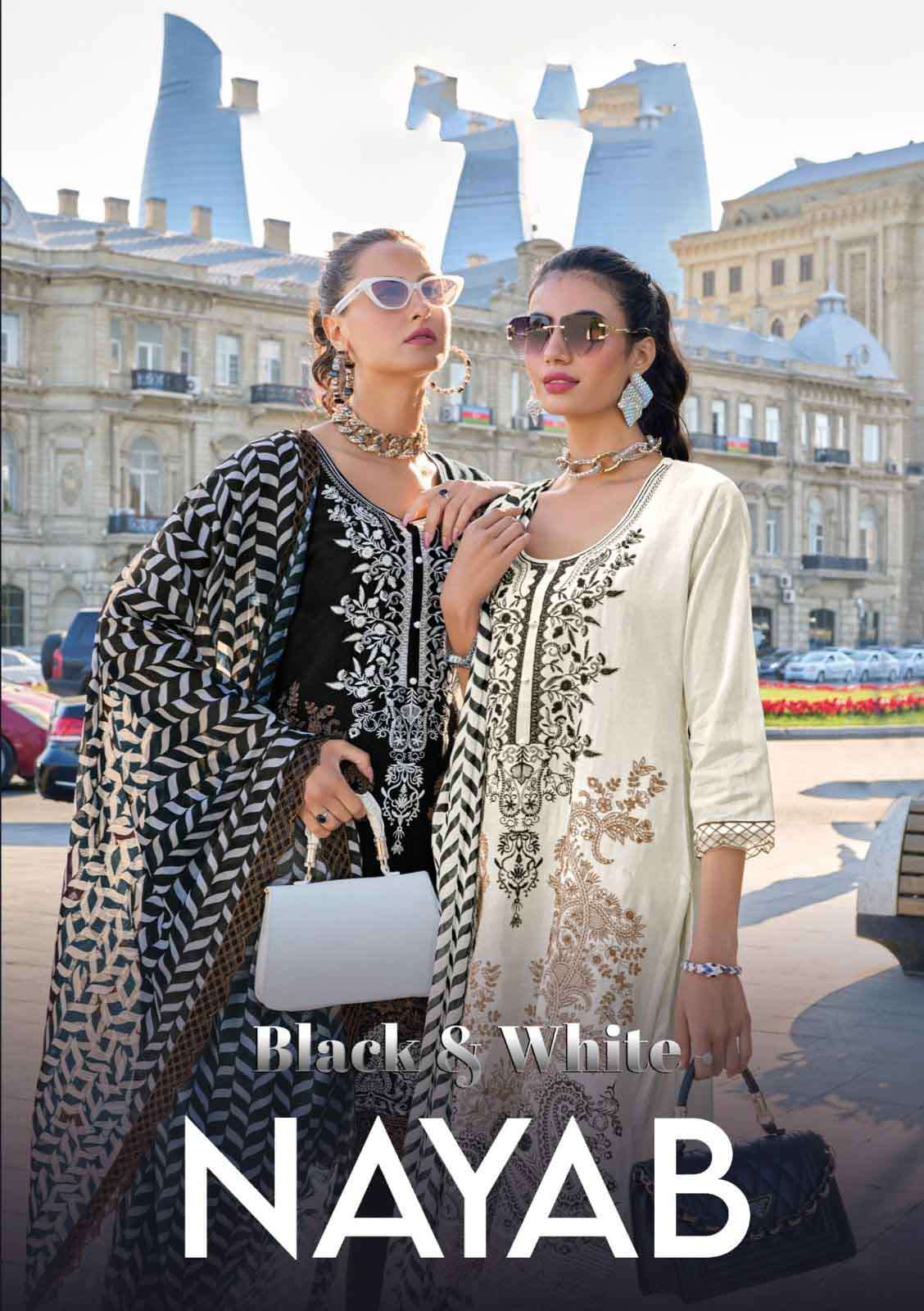 nayab black and white zaveri pakistani style embroidery suit wholesale collection