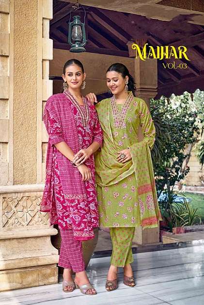 ossm malhar vol 3 premium cotton collection embroidery kurti pant dupatta set