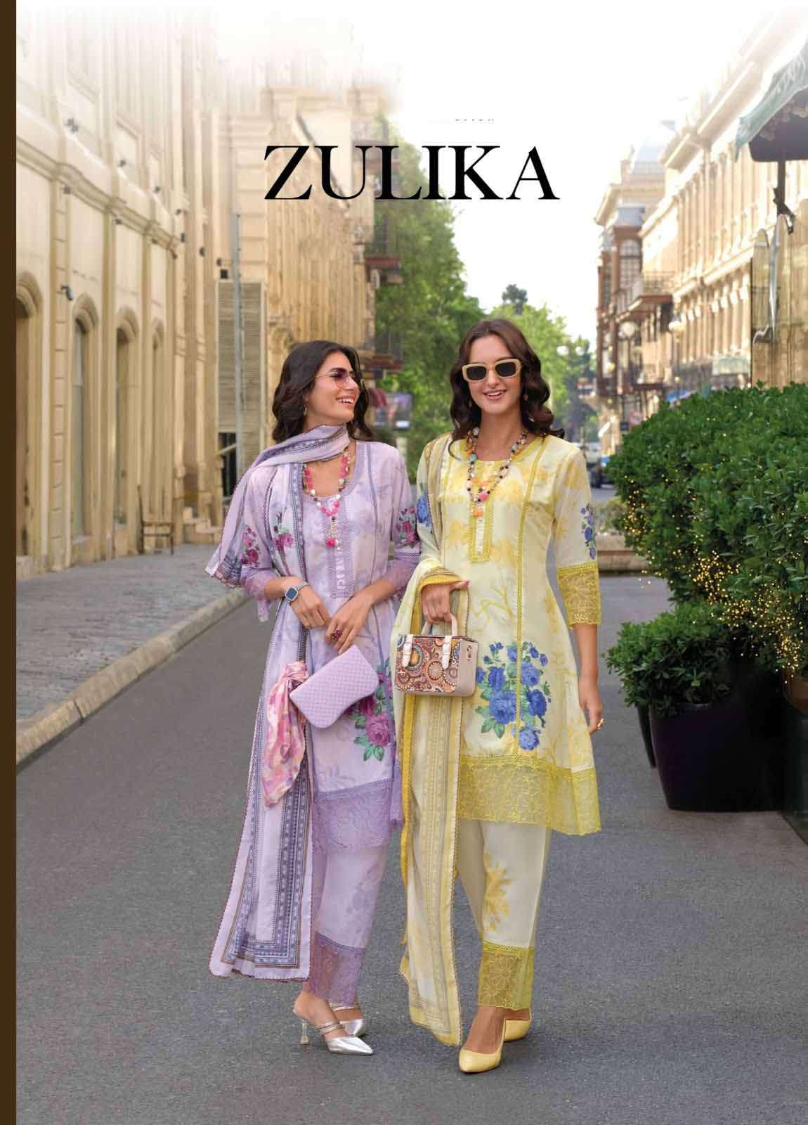 Zulika zaveri cotton digital print embroidery work salwar kameez for summer collection