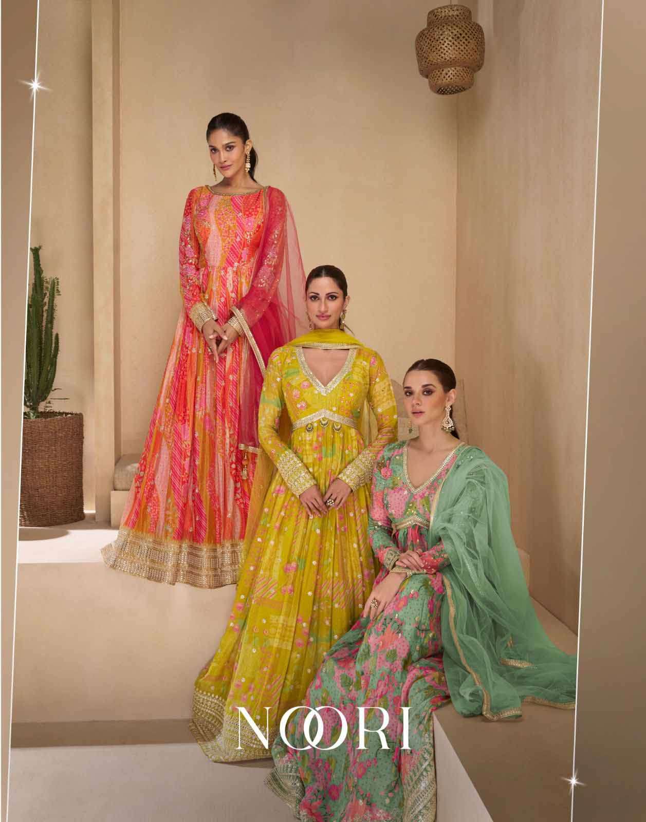 noori sayuri premium partywear designer embroidered gown collection at krisha creation