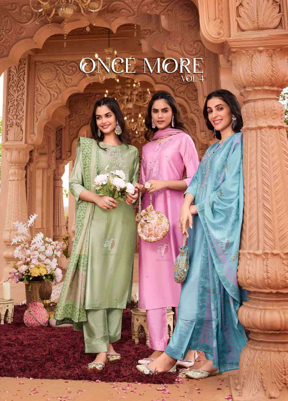 once more vol 4 by anju fabrics boutique style collection kurti pant dupatta set
