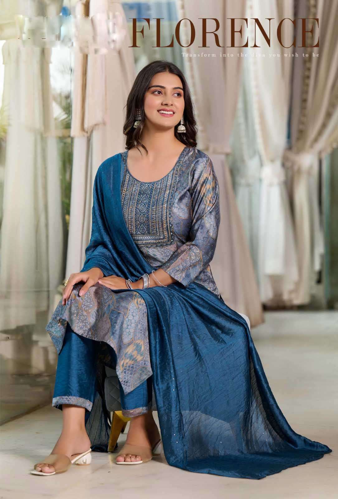 buy online Florence rangmaya modal silk best rate kurti pant dupatta set 