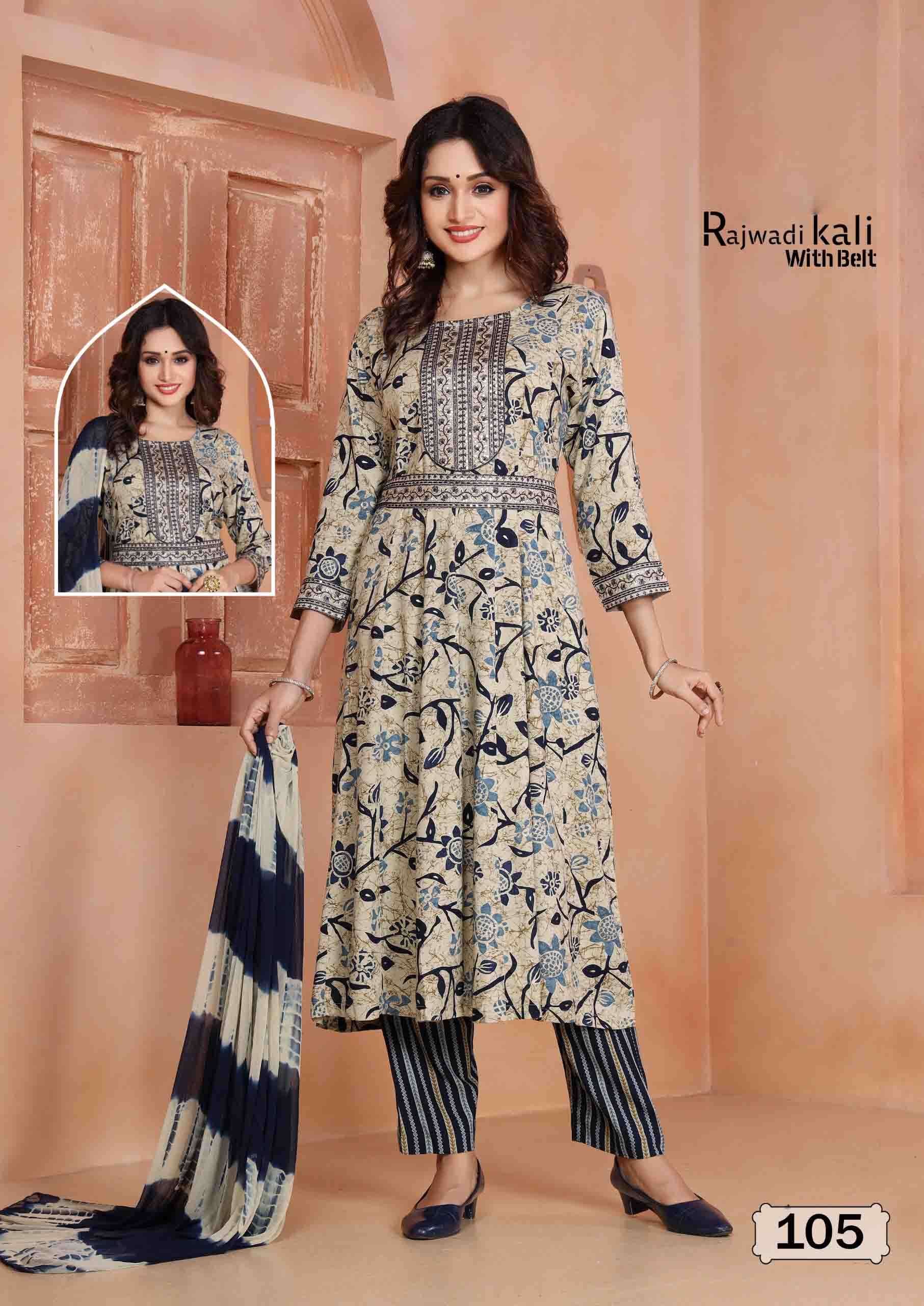 buy online master rajwadi kali with belt fancy kurti pant dupatta at krisha creation