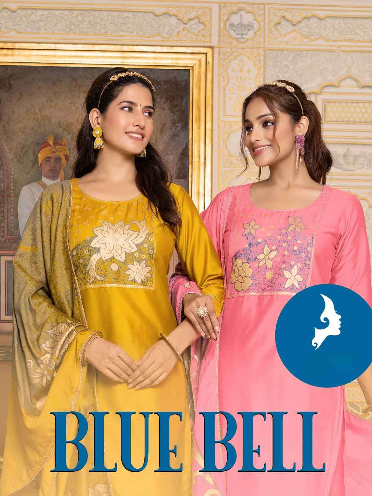 Buy Online Blue Bell Kaya Straight cut viscose chanderi Jacquard 3 pieces concept collection