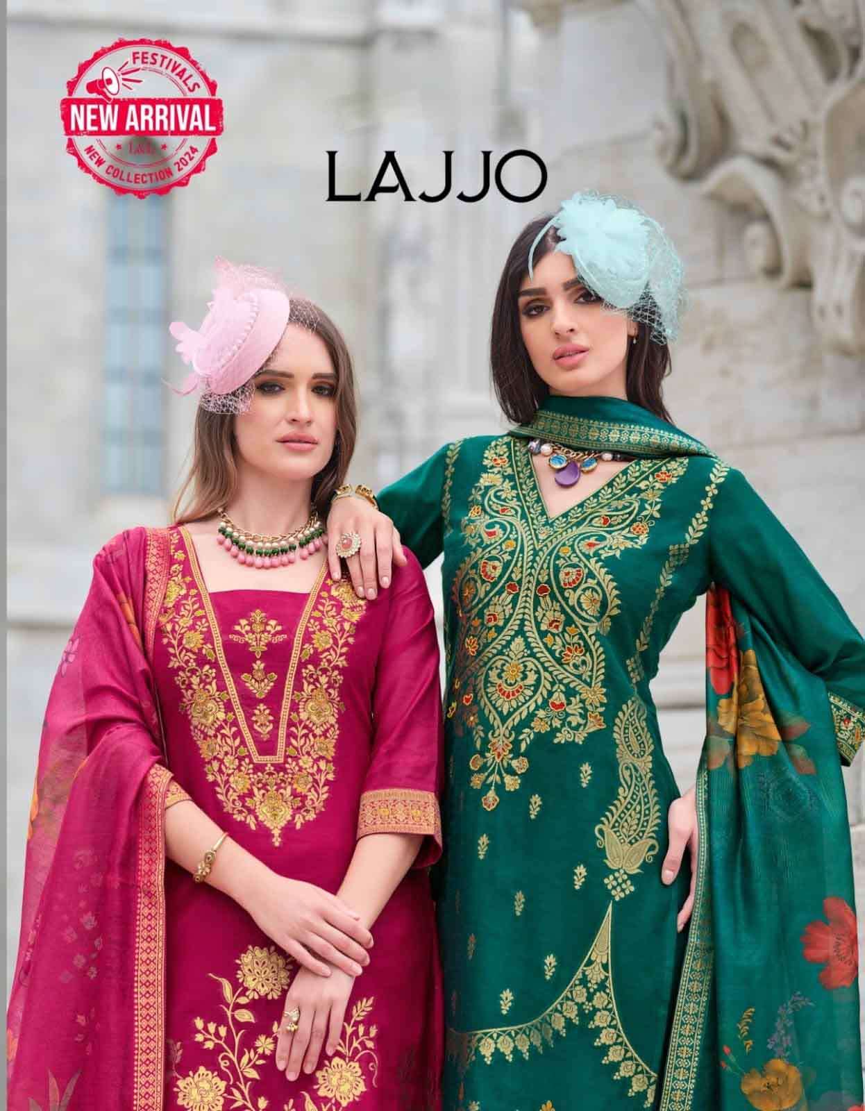 Lajjo Lily Lali 3 Pieces Concept Exclusive Handwork On Banarasi Jacquard Spun Silk Kurti Pant Dupatta set