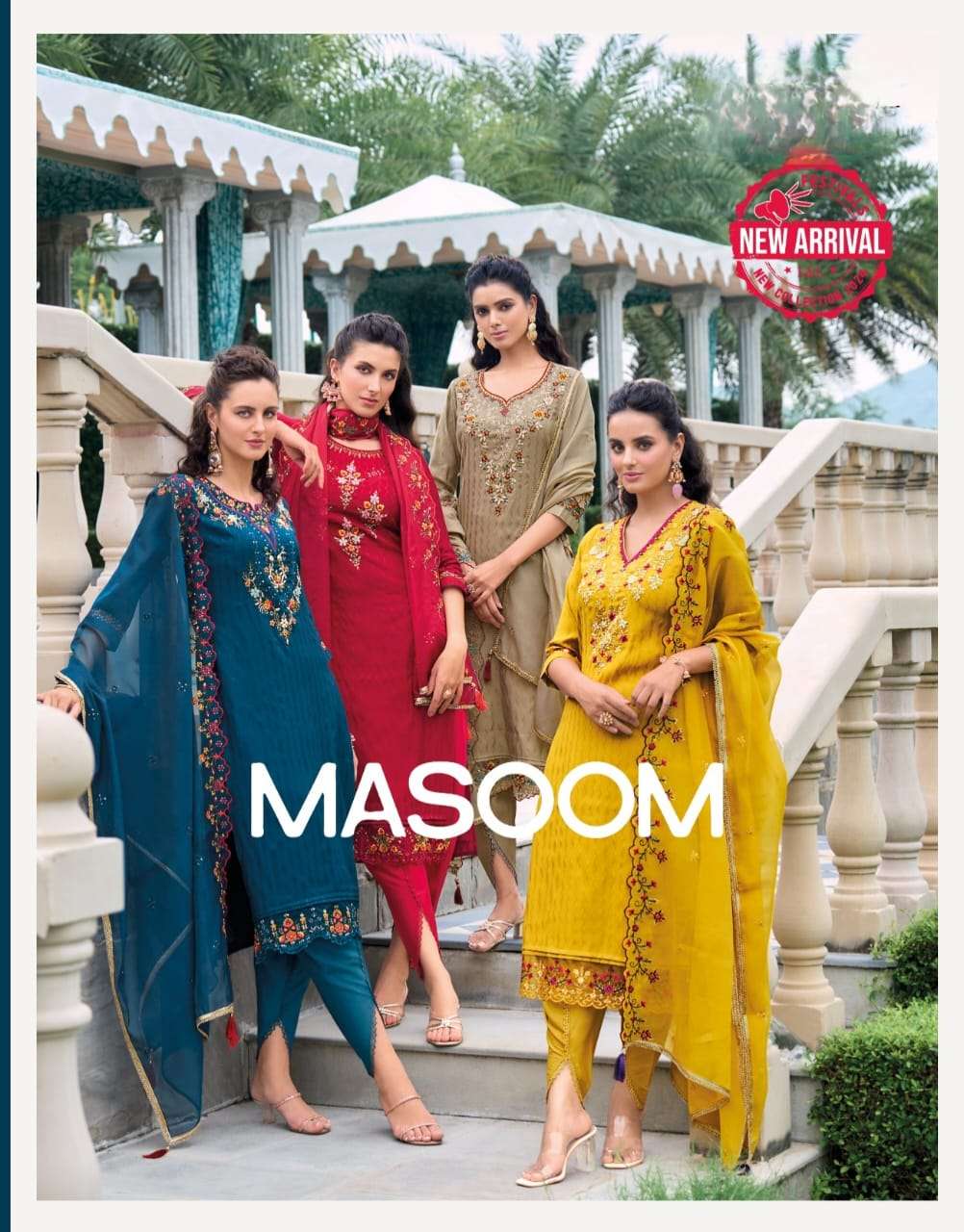 Masoom Lily Lali Premium Embroidered and Handwork Kurti pant dupatta set Festive Collection