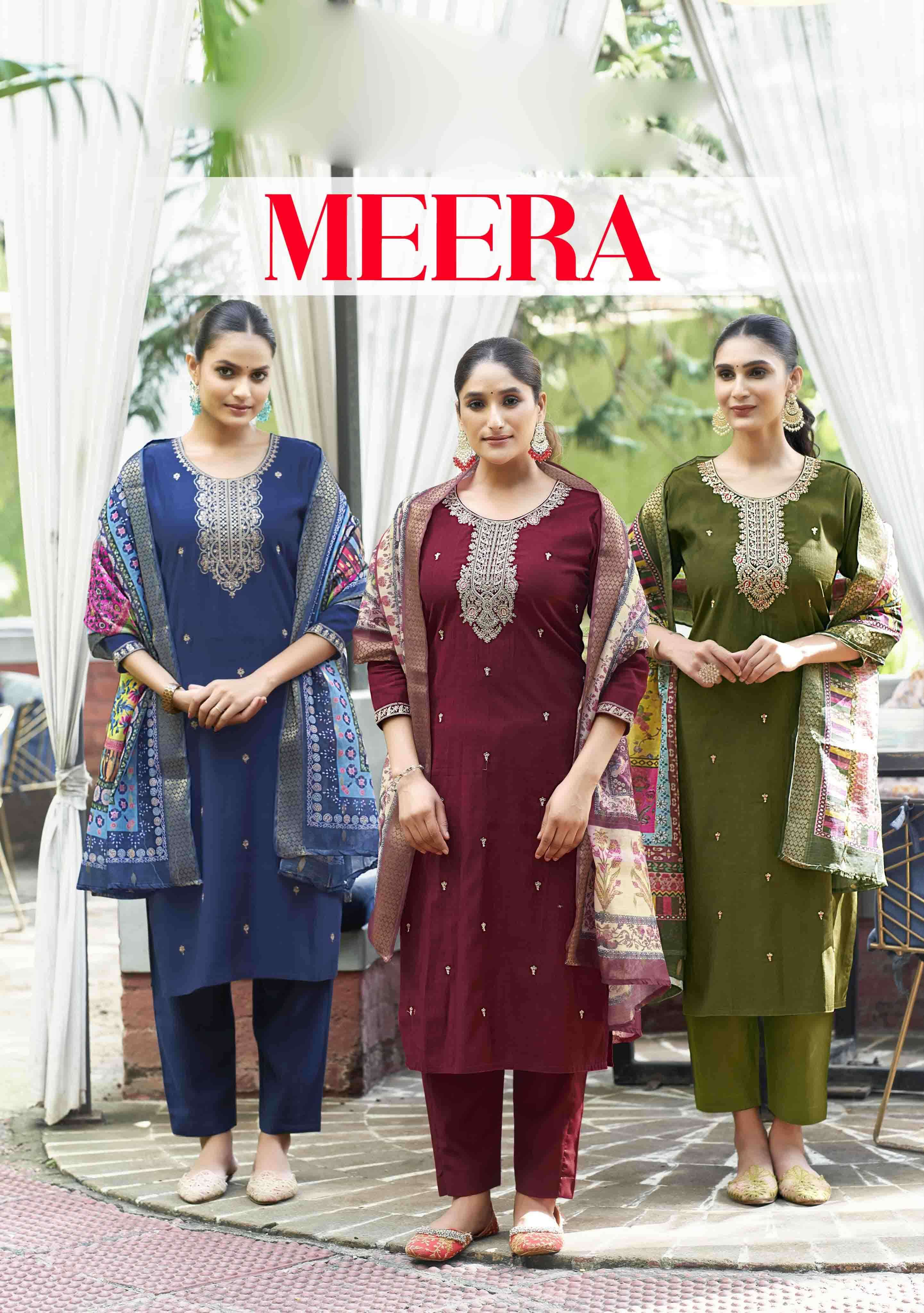 Meera Ossm Excluisve Embroidered Festive Collection Kurti pant Dupatta set