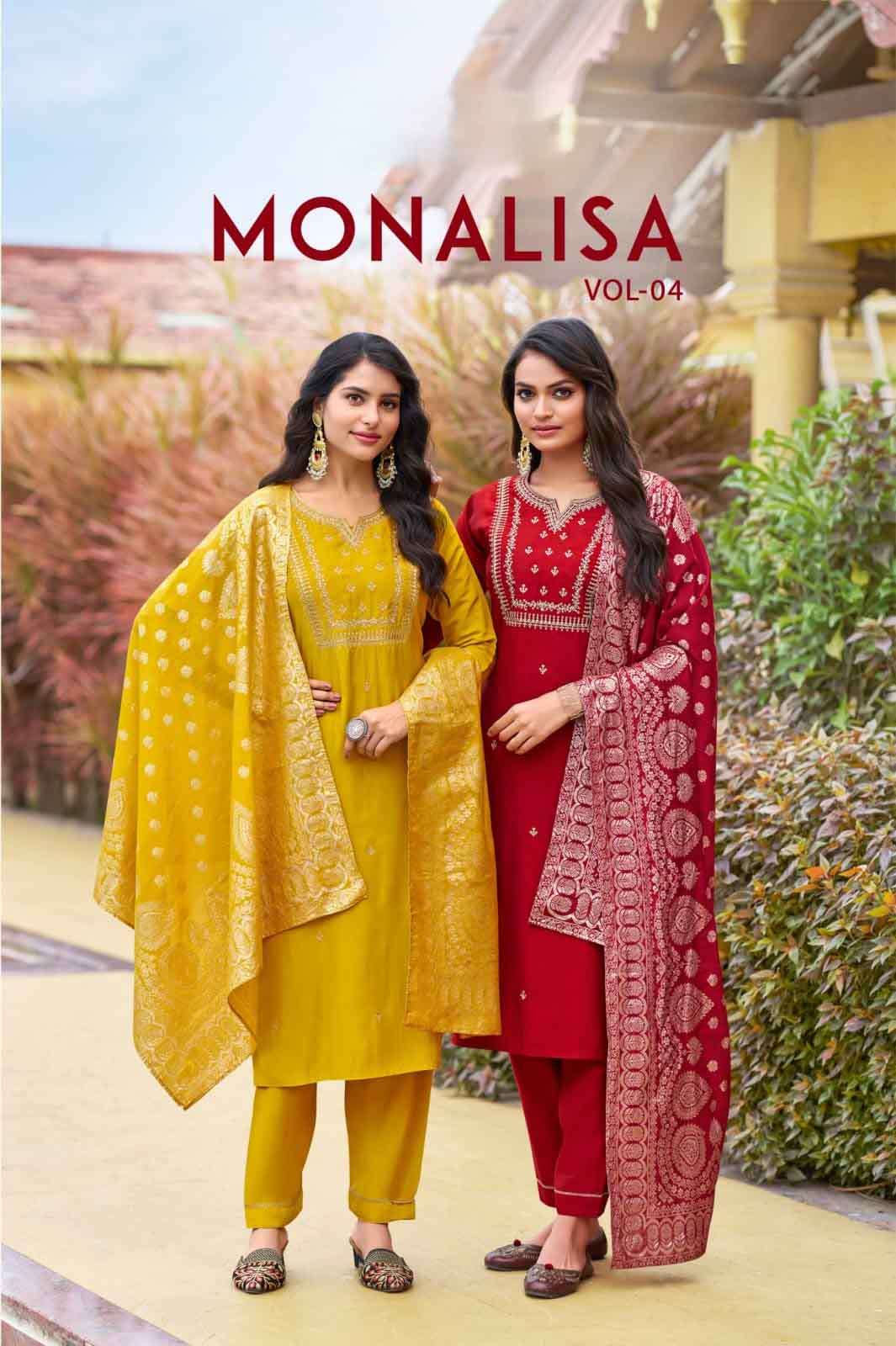 MONALISA Vol 4 Ossm Fancy Embroidered Festive Collection Kurti Pant Dupatta set