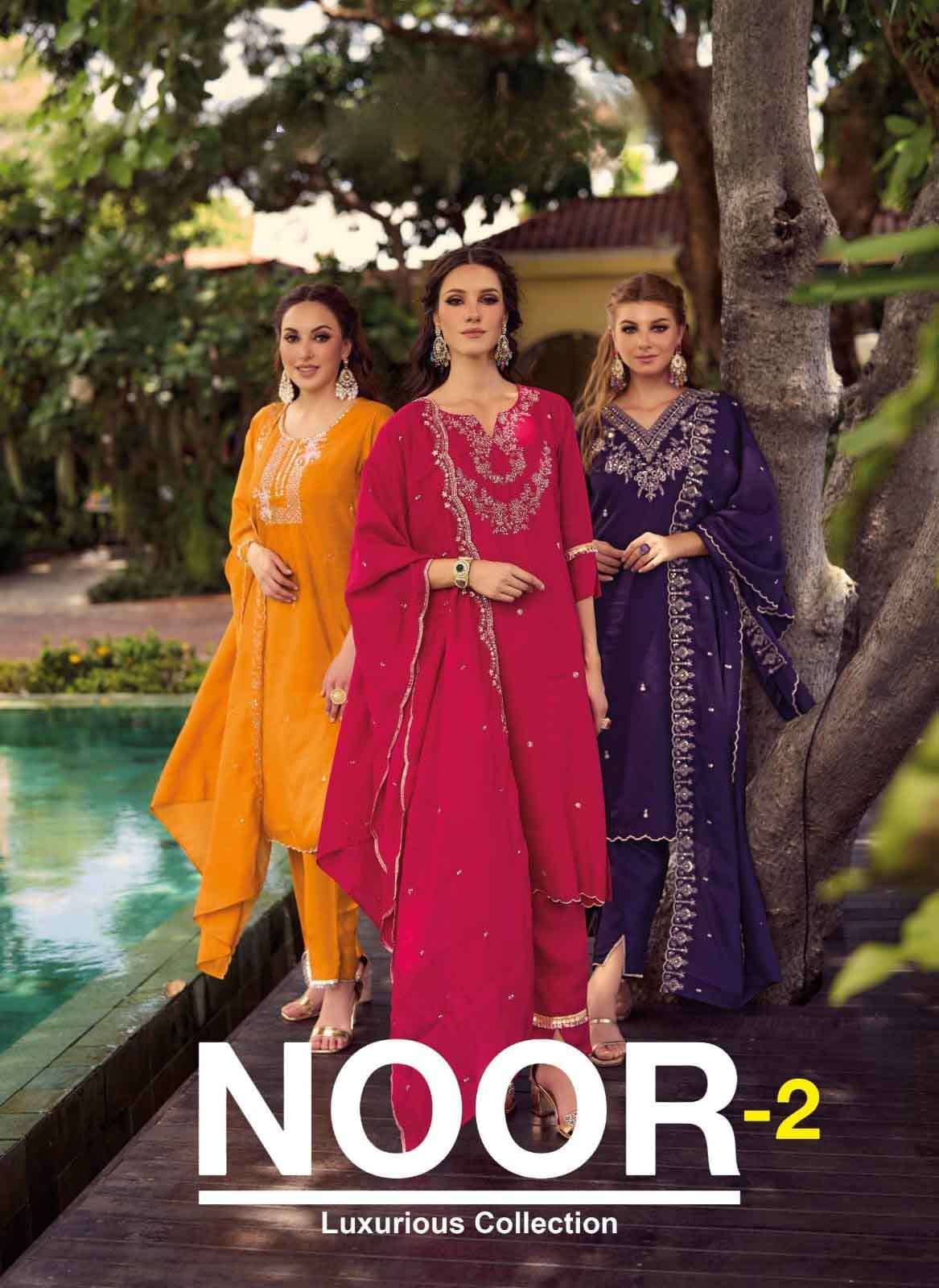 Noor 2 Lady Leela Pure Handwork Embroidered Fancy Designer V Neck Style Kurti Pant Dupatta set