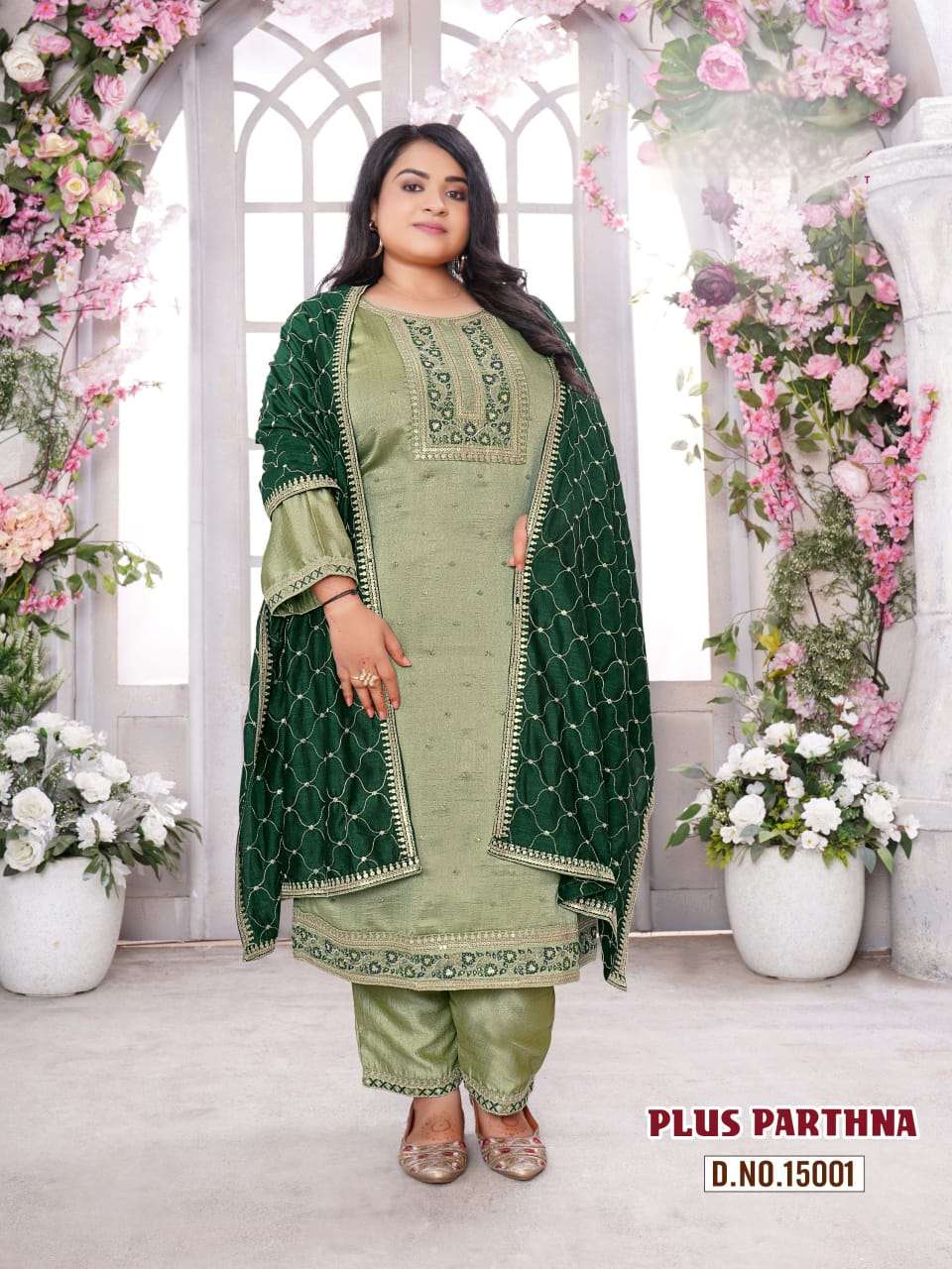 Plus Parthna aanchi Plus Size Fancy Kurti pant dupatta set online at krisha creation