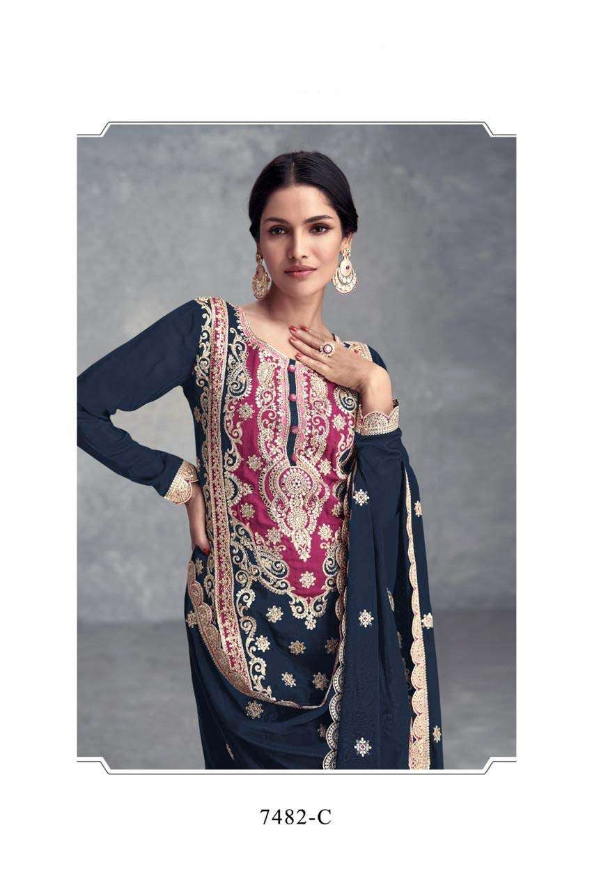 Sayra Gulkayra Real Chinon Readymade Heavy Embroidered Plazzo Suit for Wedding Collection