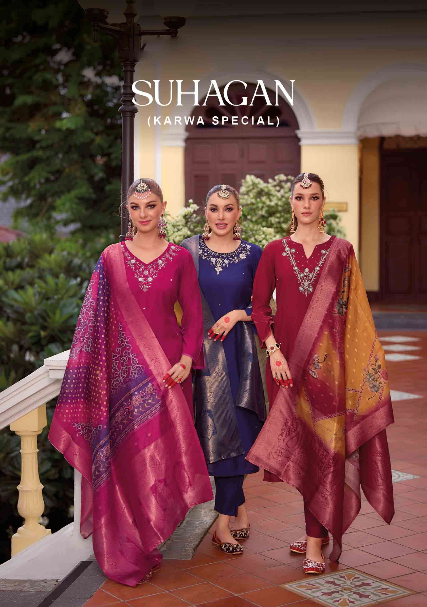 Suhagan Lady leela Pure Handwork Karwa Special Festive Collection Kurti pant Dupatta Available Online at Krisha creation