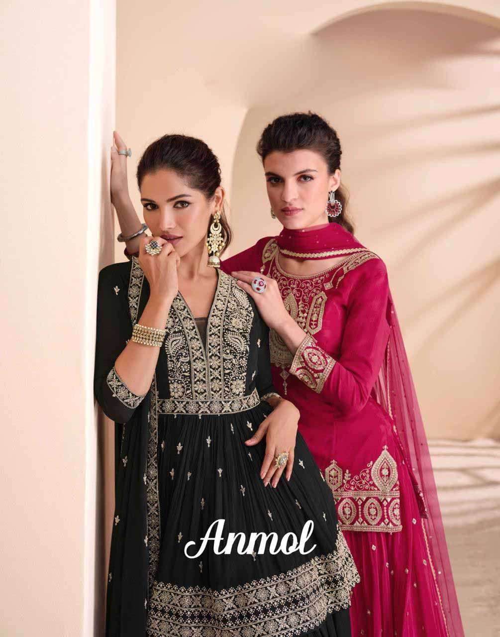 Anmol sayuri designer free size stitch Premium Real Chinon Silk Sharara collection available online at krisha creation