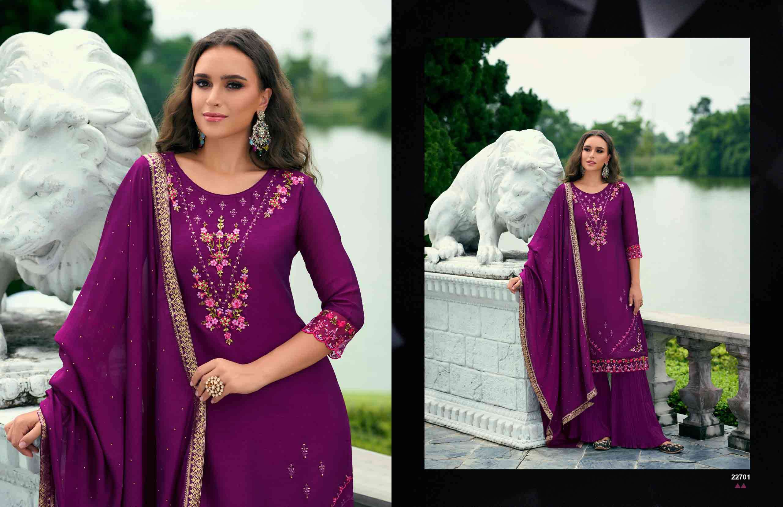 Malang 2 lily lali Vichitra silk Designer Kurti with Sharara and Dupatta Collection