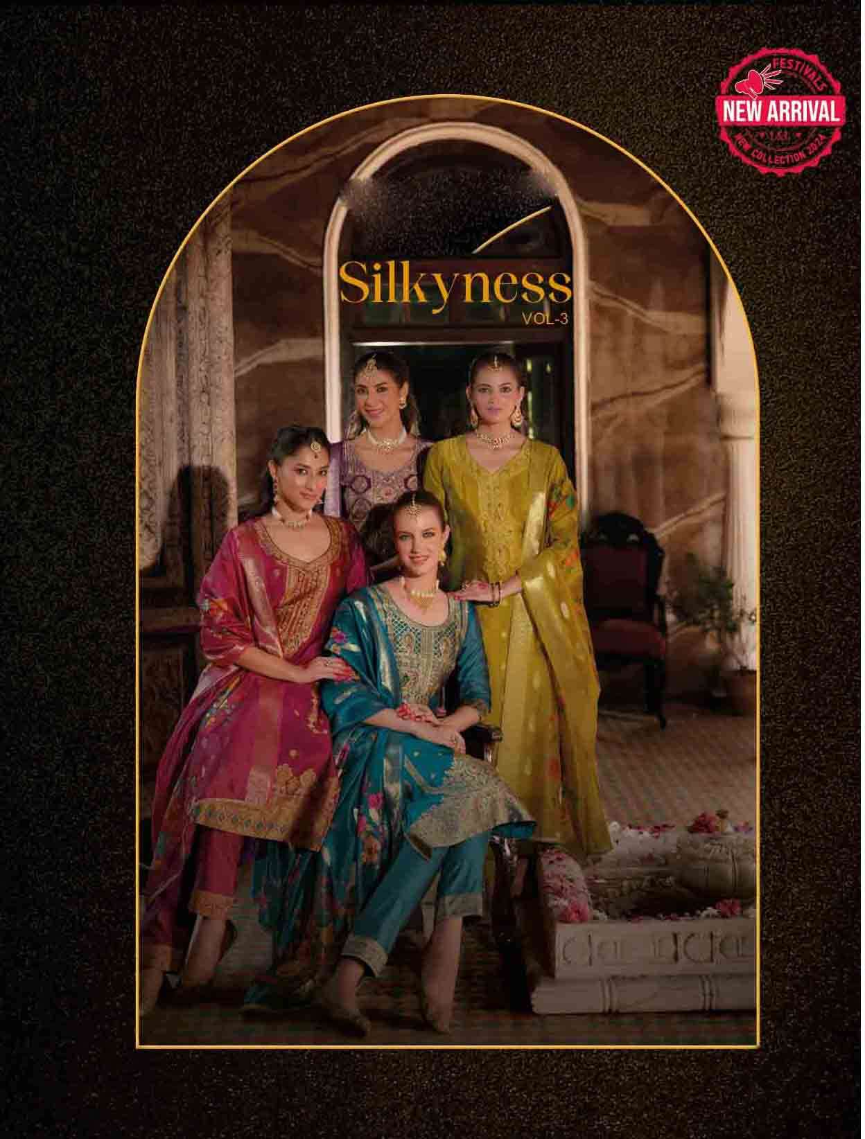 SILKYNESS 3 Lily lali Organza Jacquard Premium Handwork Kurti Pant Dupatta set