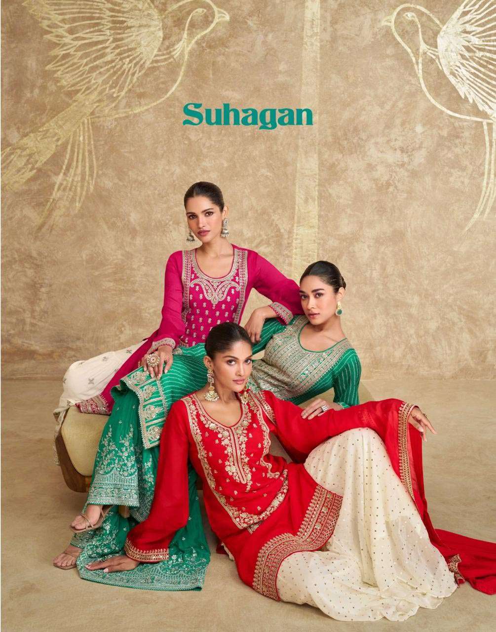 Suhagan by Sayuri Designer Heavy Embroidered Real Chinon Silk Gharara collection for Festive season