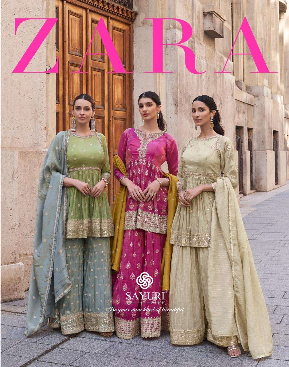 Zara Sayuri Premium Real Simar Embroidered Designer Plazzo Suit Collection For Dilwali Festival