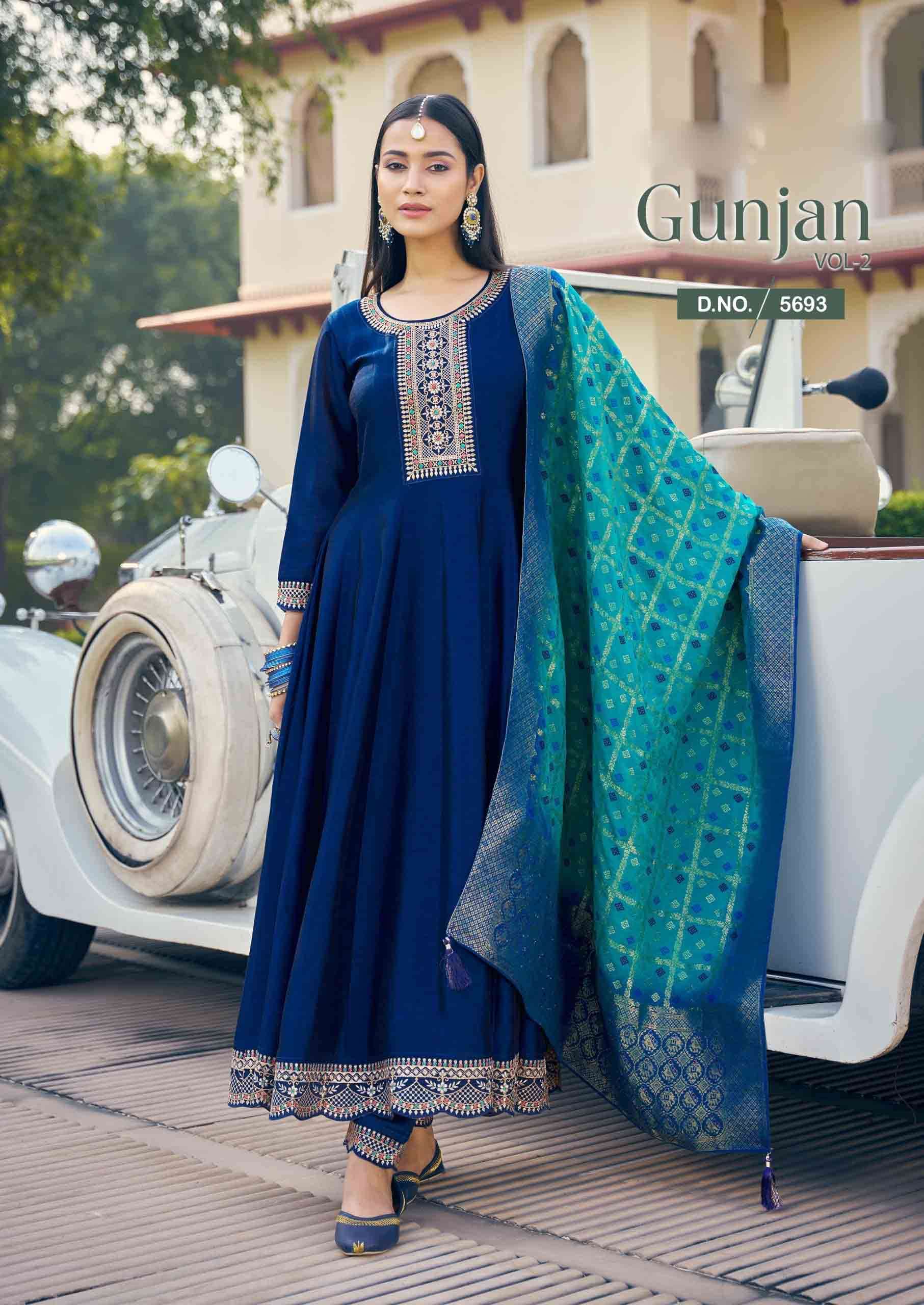 Buy Online Gunjan vol 2 Rangoon Silk with fancy Embroidery Anarkali Style Collection