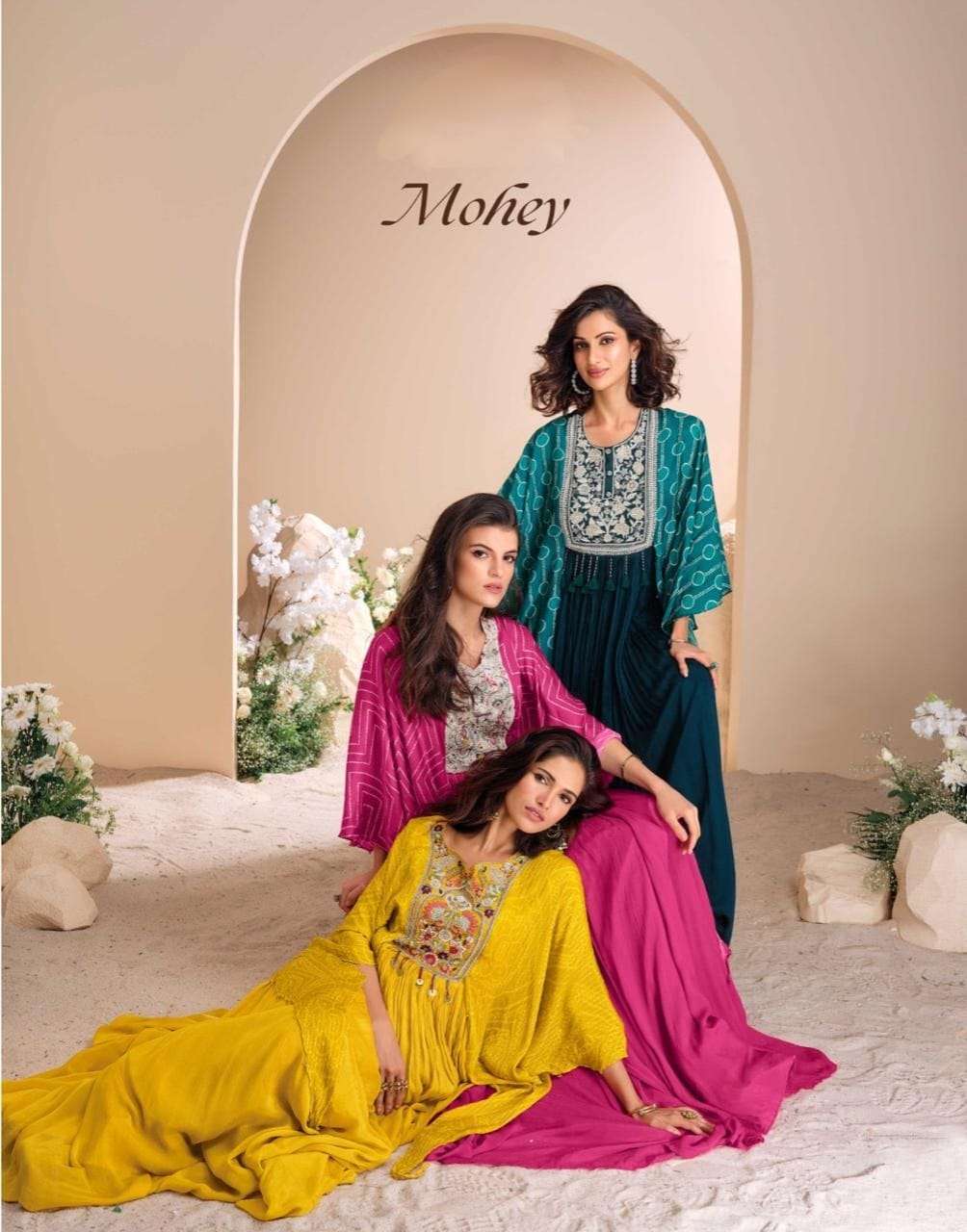 Buy Online Mohey By Sayuri Designer Premium Chinon Silk Indo Western Gown at Krisha Creation