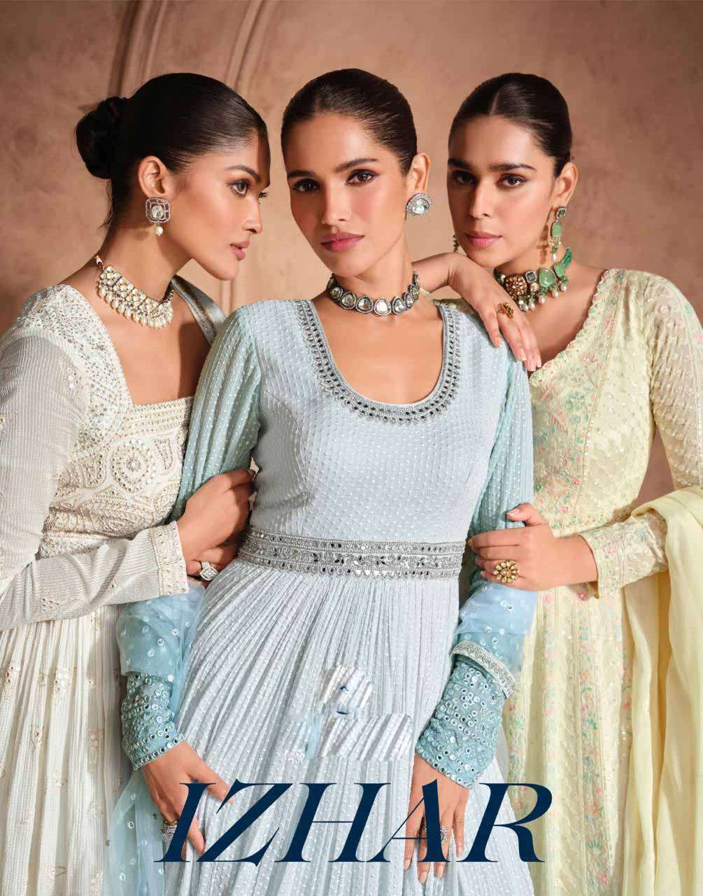 Izhaar by Sayuri Designer Beautiful Readymade Chikankari Embroidered Gown with Dupatta Collection Online