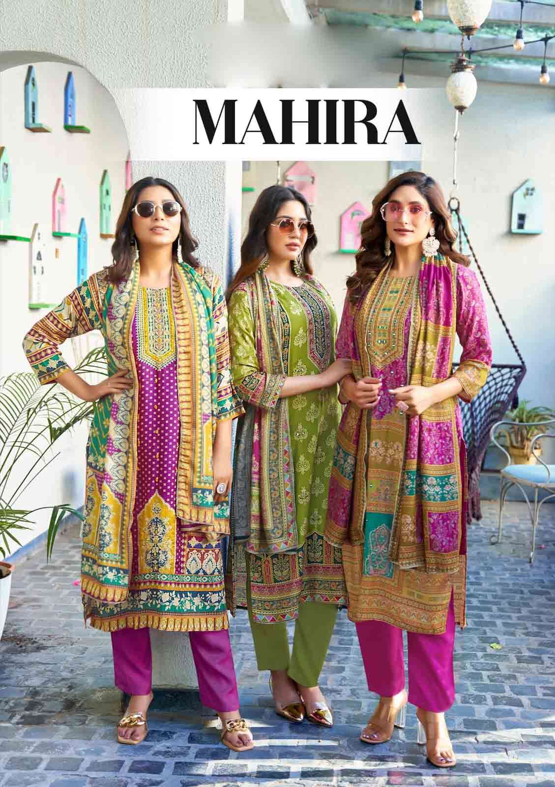 Mahira Ossm Fancy Handwork Collection Viscose Muslin Kurti pant Dupatta set Collection