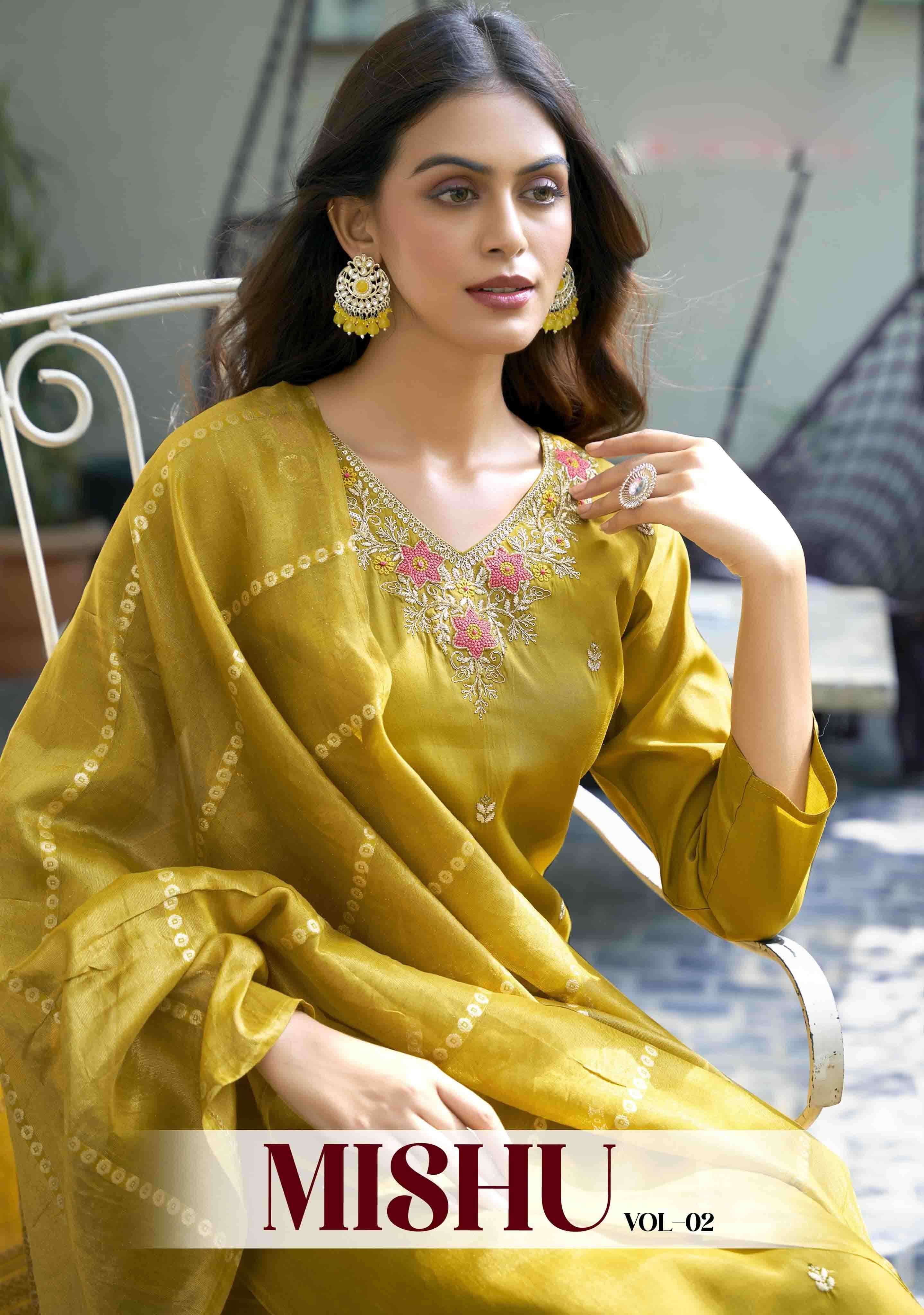 Ossm Mishu vol 2 Roman Simmer Fancy collection Embroidery kurti pant dupatta set online