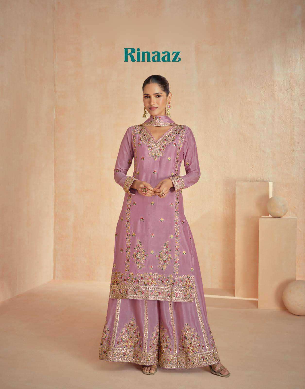 Rinaaz Aashirwad Premium Chinon Silk Readymade Plazzo Suit with Dupatta collection Online krisha creation