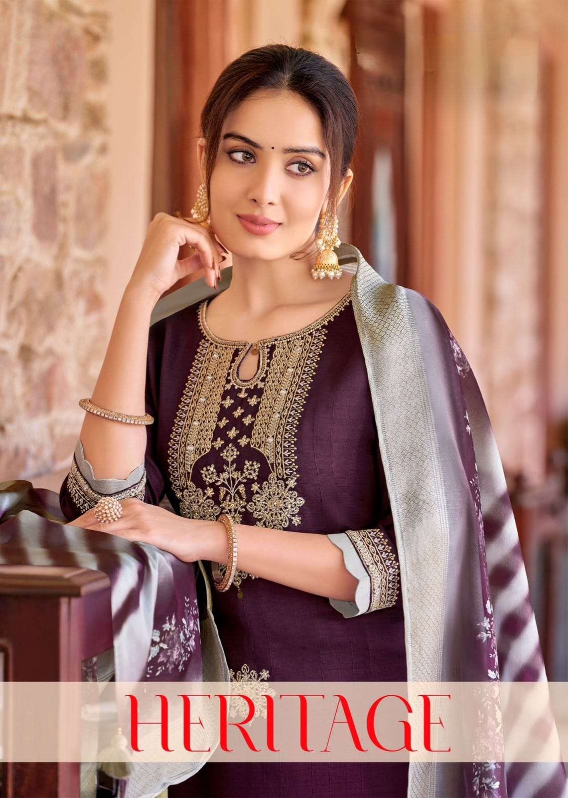 Shop Online Heritage by Kadlee Beautiful Viscose Weaving Kurti pant dupatta collection for Festive Season