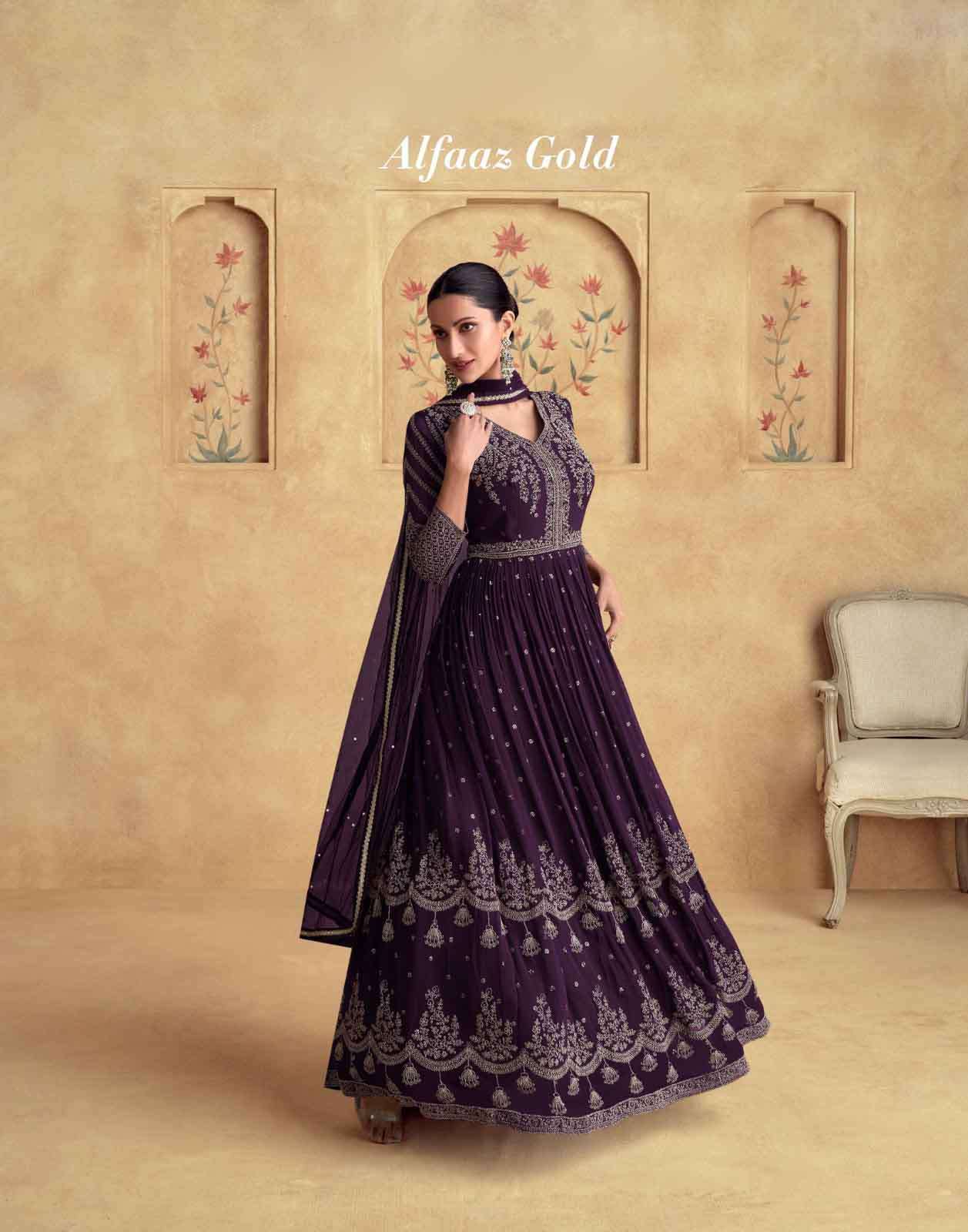aashirwad Alfaaz gold Premium Luxury Real Georgette Gown with Dazzling Beautiful Colors