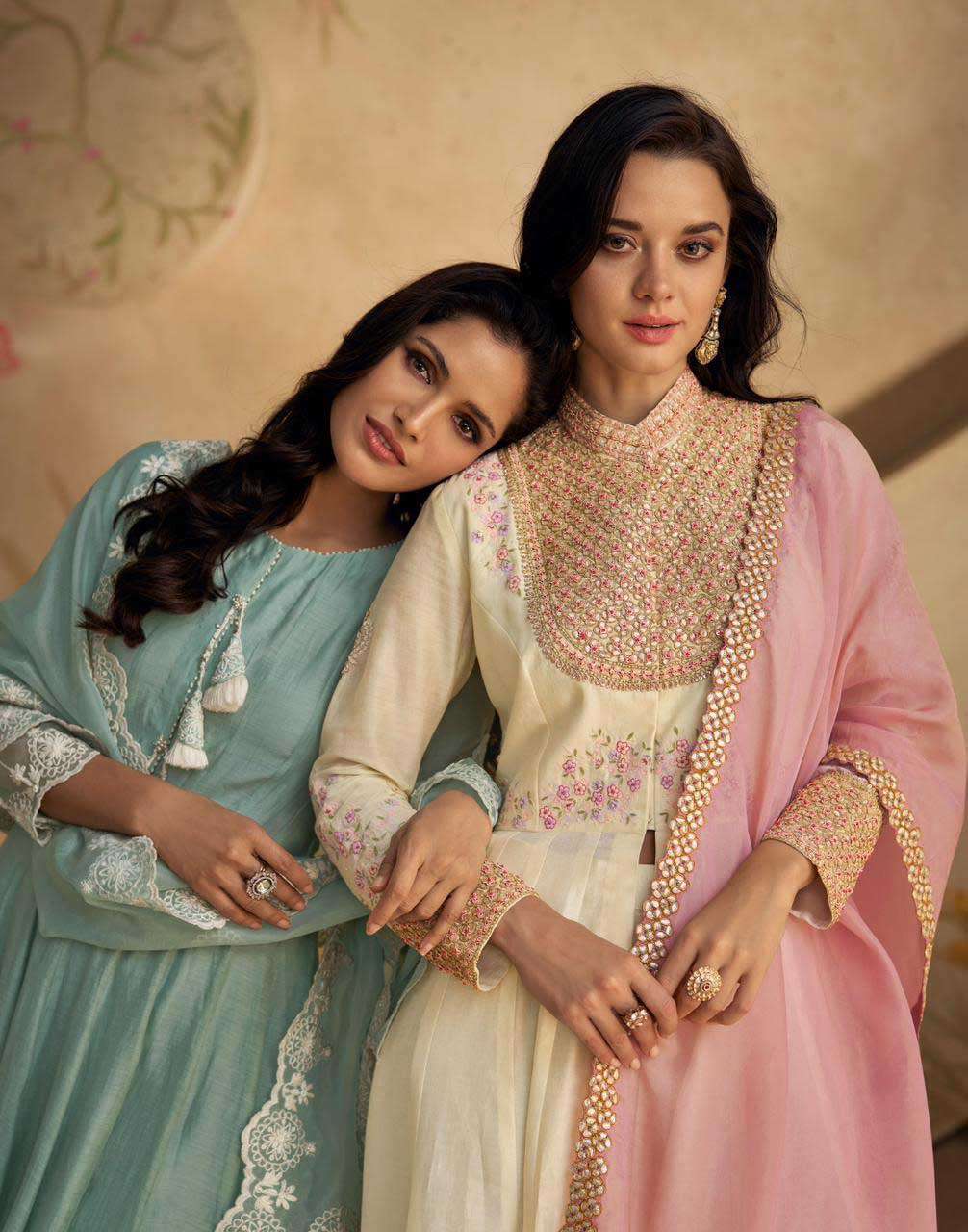 Gazal Sayuri Designer Readymade Pure Silk Beautiful Light Color Suit for Eid Festival