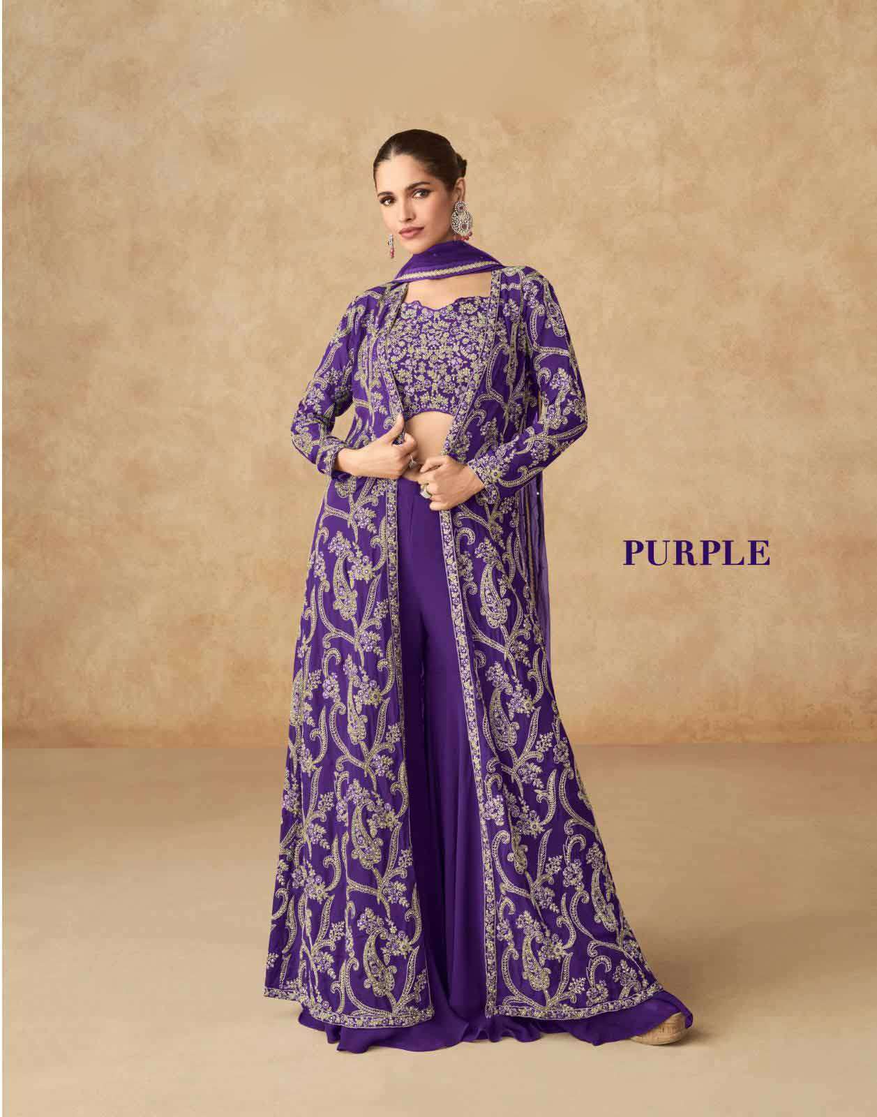 Purple Aashirwad Real Georgette Indo western Luxury Collection