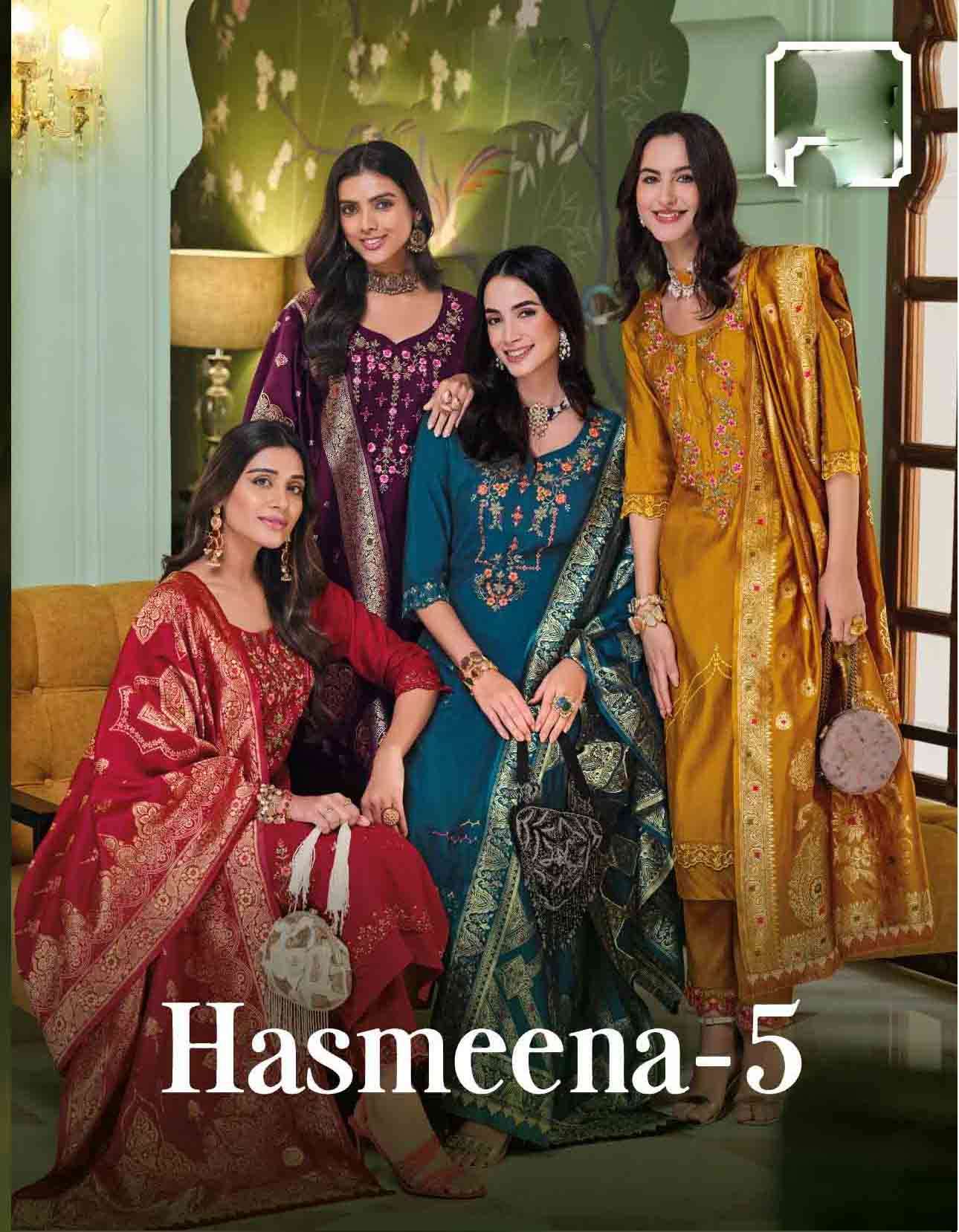 hasmeena vol 5 lily lali pure viscose handwork and embroidered Fancy Kurti pant dupatta online for eid festival