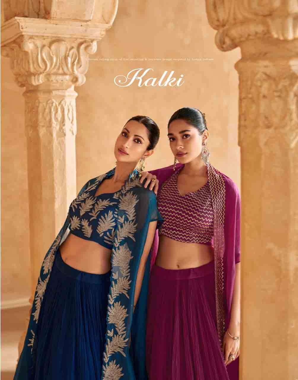 Kalki Sayuri Designer Real Chinon Silk Indo western Premium Luxury Collection for Wedding Season