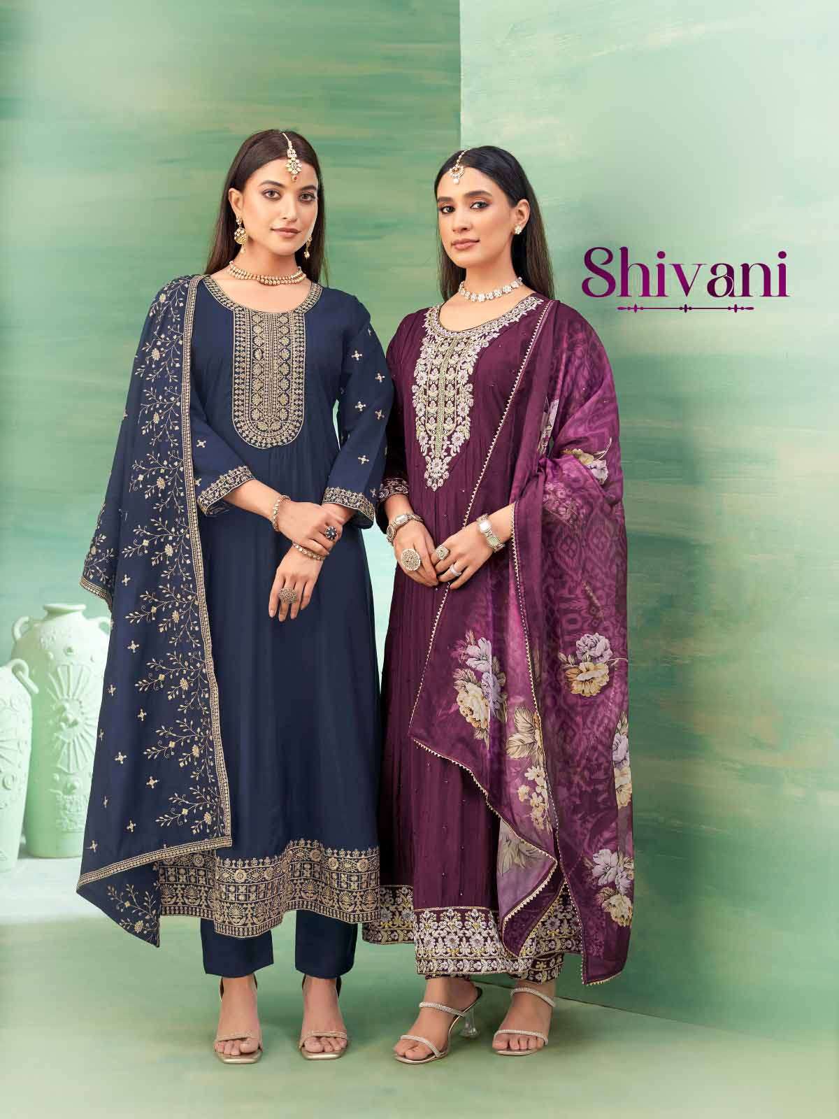 Khushi Shivani Roman Silk Anarkali 3 pcs Kurti Pant Dupatta with Embroidery and Handwork For Eid Festival