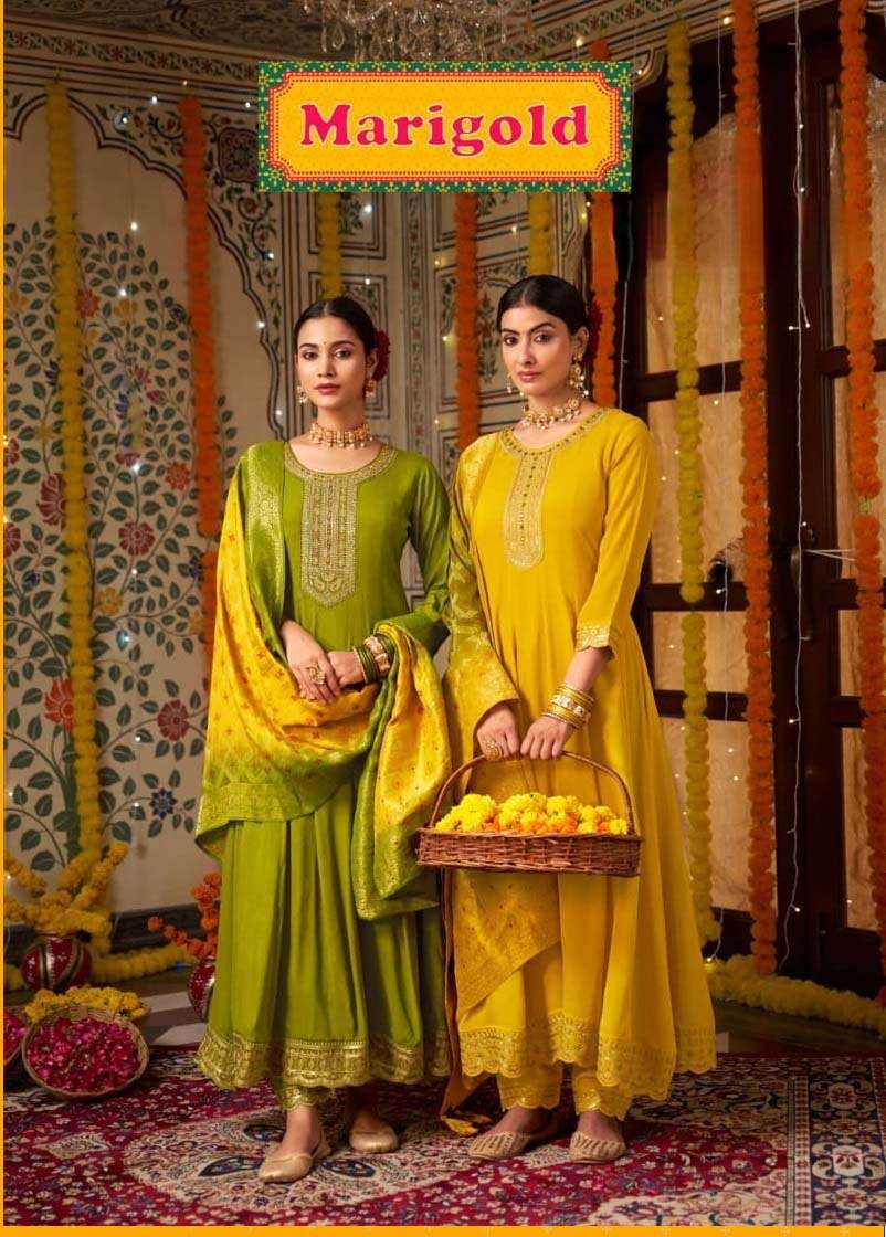 Rangoon Merigold Anarkali Style Haldi Ceremony Attire for Pre Wedding Collection