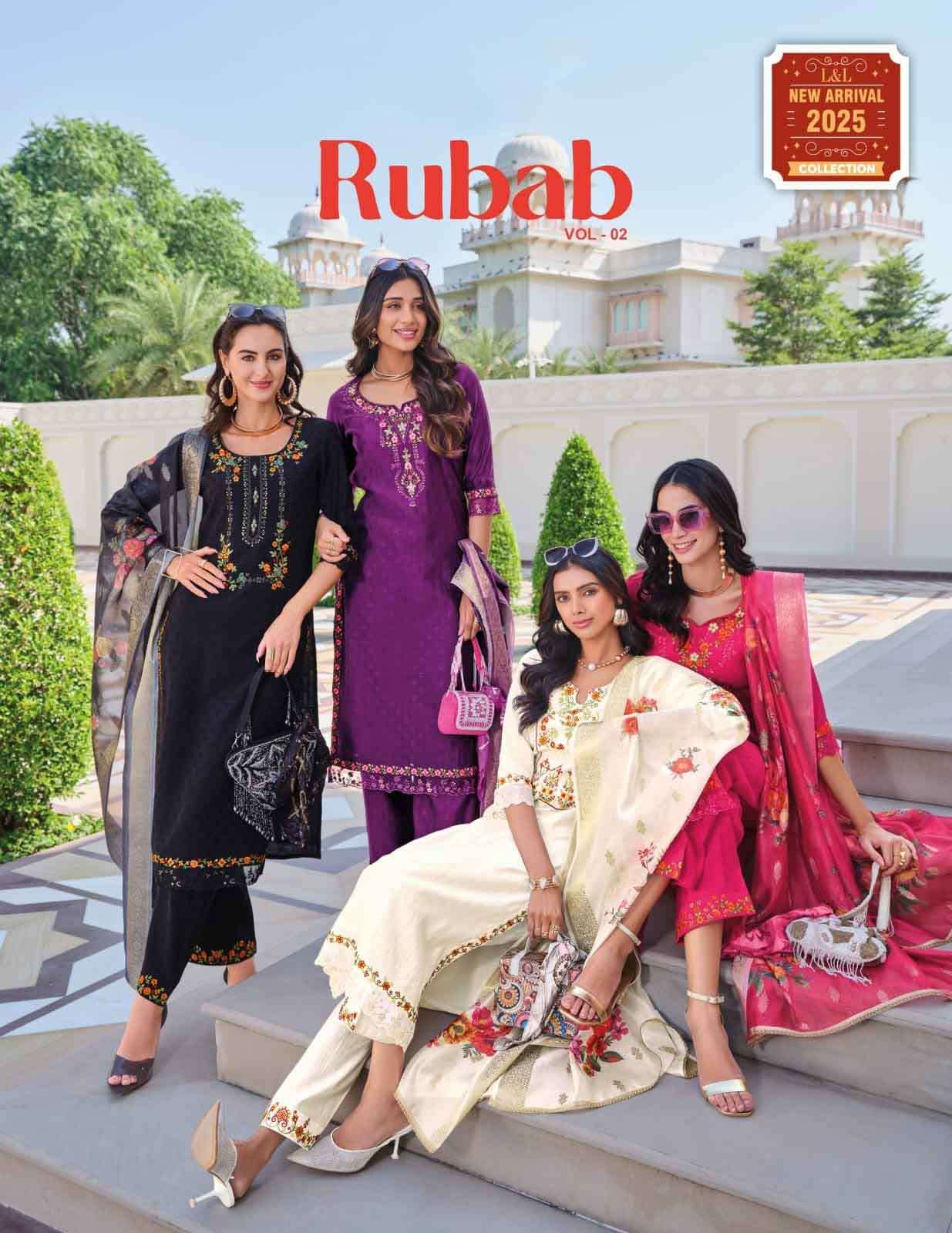 Rubab vol 2 lily lali HANDWORK AND EMBROIDERY ON SELF JACQUARD VISCOUSE SILK Kurti Pant dupatta set